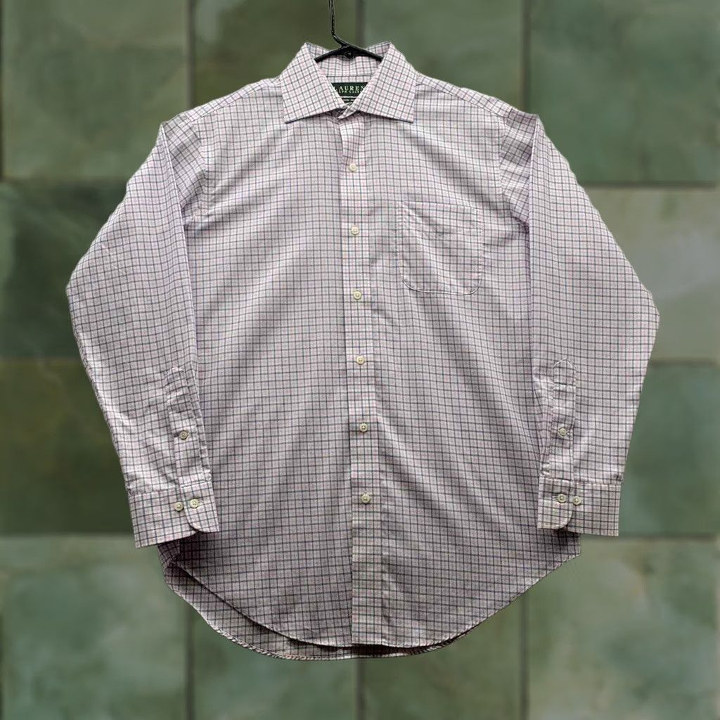 Ralph Lauren Lauren Ralph Lauren Mens Dress Shirt 15.5 32/33 Pink Blue Check Spread Collar Size 40R - 1 Thumbnail