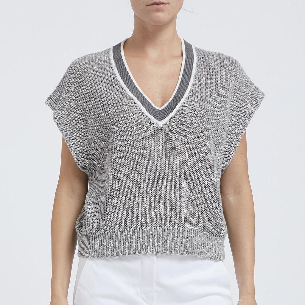 Brunello Cucinelli o1w1db10825 Knitted Vest in Medium Grey Size M / US 6-8 / IT 42-44 - 1 Thumbnail
