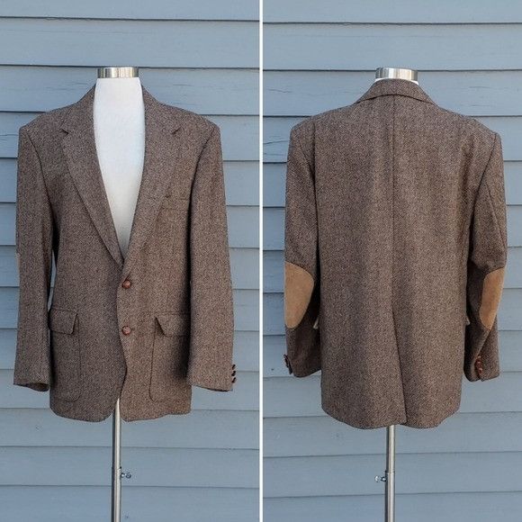 Designer × Vintage Vintage 80s Retro Preppy Tweed Brown Tan Wool Suede Blazer Size 44R - 7 Thumbnail