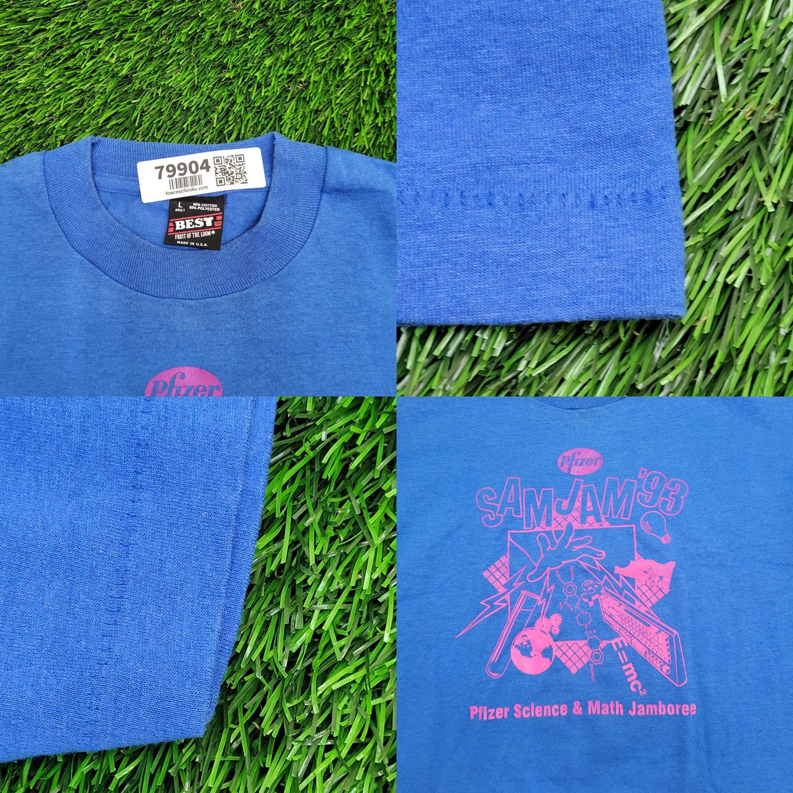 Fruit Of The Loom VINTAGE 1993 SAMJAM Pfizer Shirt Womens Large 21x26 Pink USA Shirt Size L / US 10 / IT 46 - 8 Thumbnail