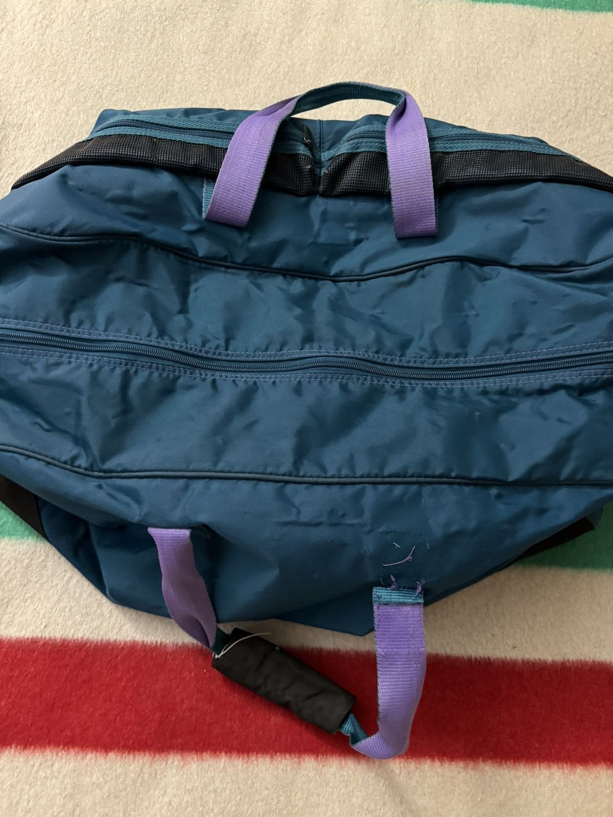 Nike × Vintage Vintage 80s 90s Purple Teal Aqua Nike Jumbo Duffle Bag BRS Size ONE SIZE - 20 Thumbnail