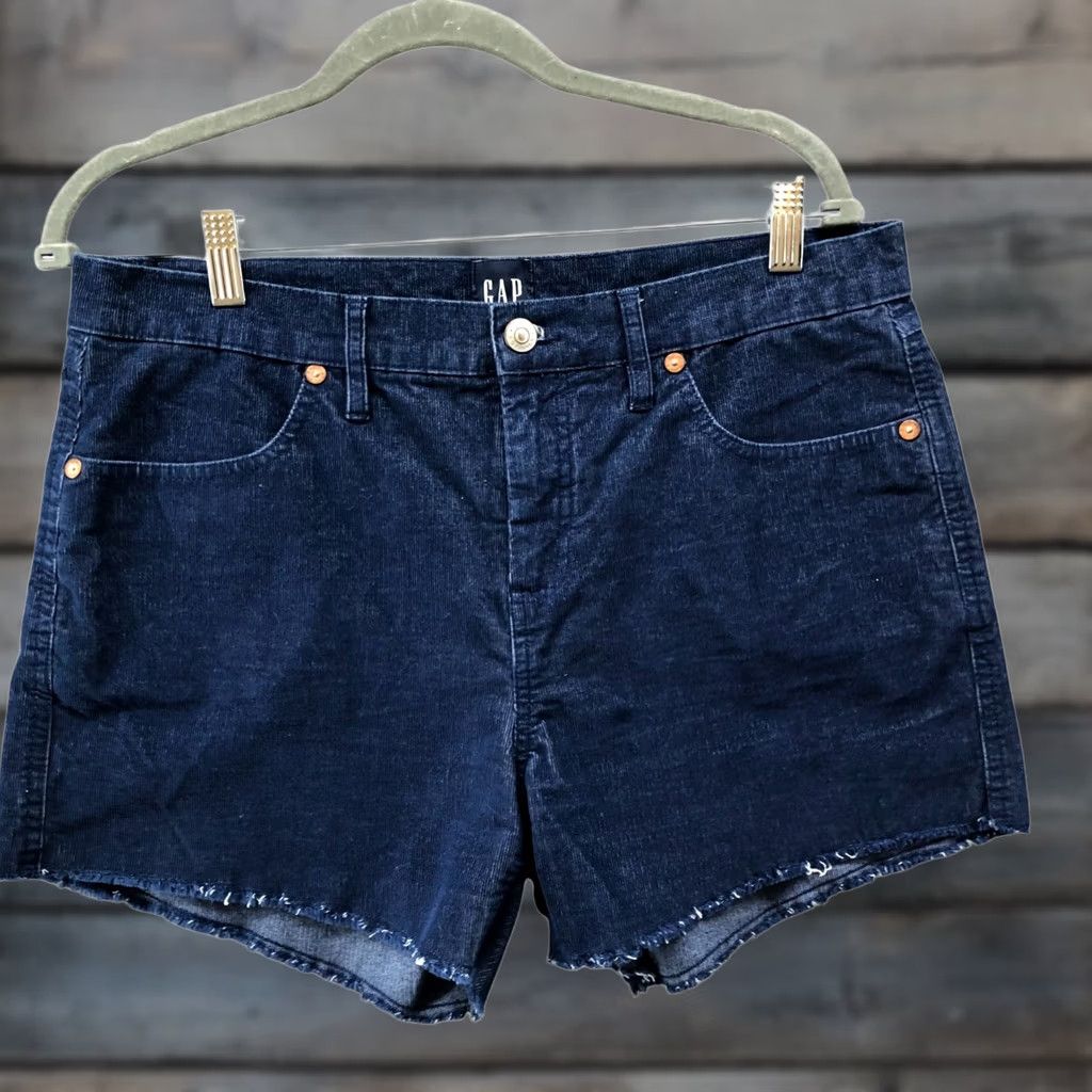 Gap Gap Corduroy Shorts Womens 10 Blue Cutoff Frayed Stretch Dark Blue 10'' Rise Size 32" / US 10 / IT 46 - 1 Thumbnail