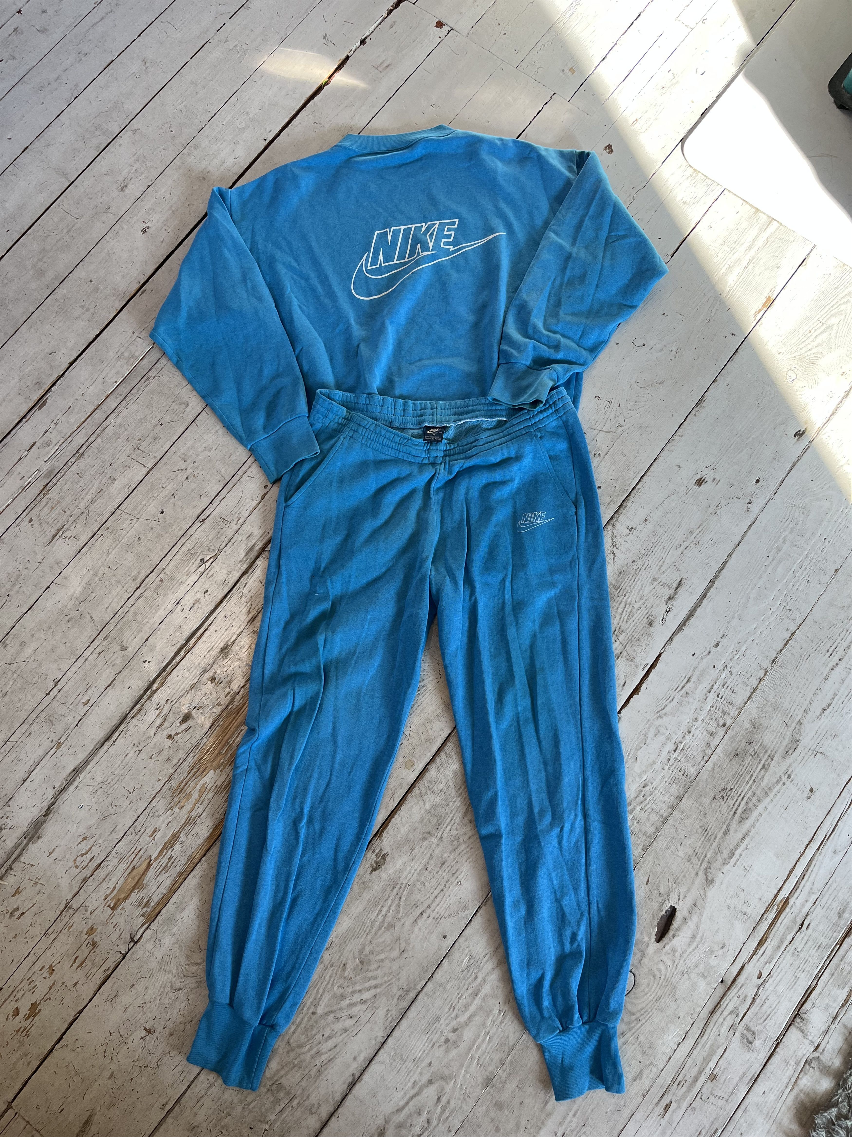 Nike × Vintage 80s Nike Big Swoosh Cotton Trucksuit Sweatshirt and Pants Size US M / EU 48-50 / 2 - 1 Thumbnail