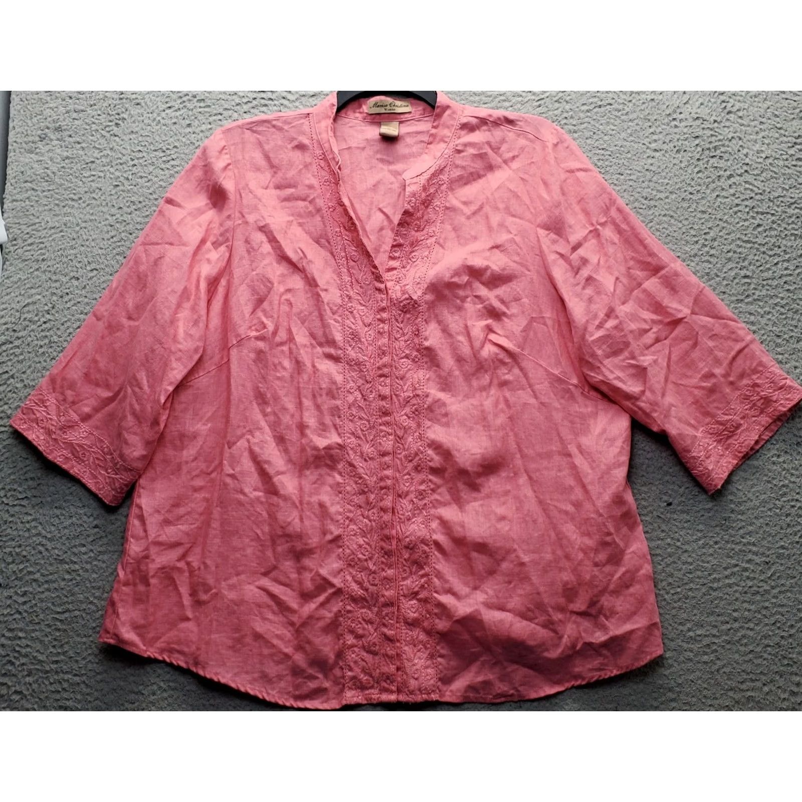 Vintage Marisa Christina Blouse Top Womens 2X Pink Linen Embroidered Boho 3/4 Sleeve Size XXL / US 16-18 / IT 52-54 - 2 Thumbnail