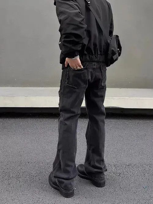 Japanese Brand Vintage raw edge washed black micro-flared jeans Size US 32 / EU 48 - 4 Thumbnail