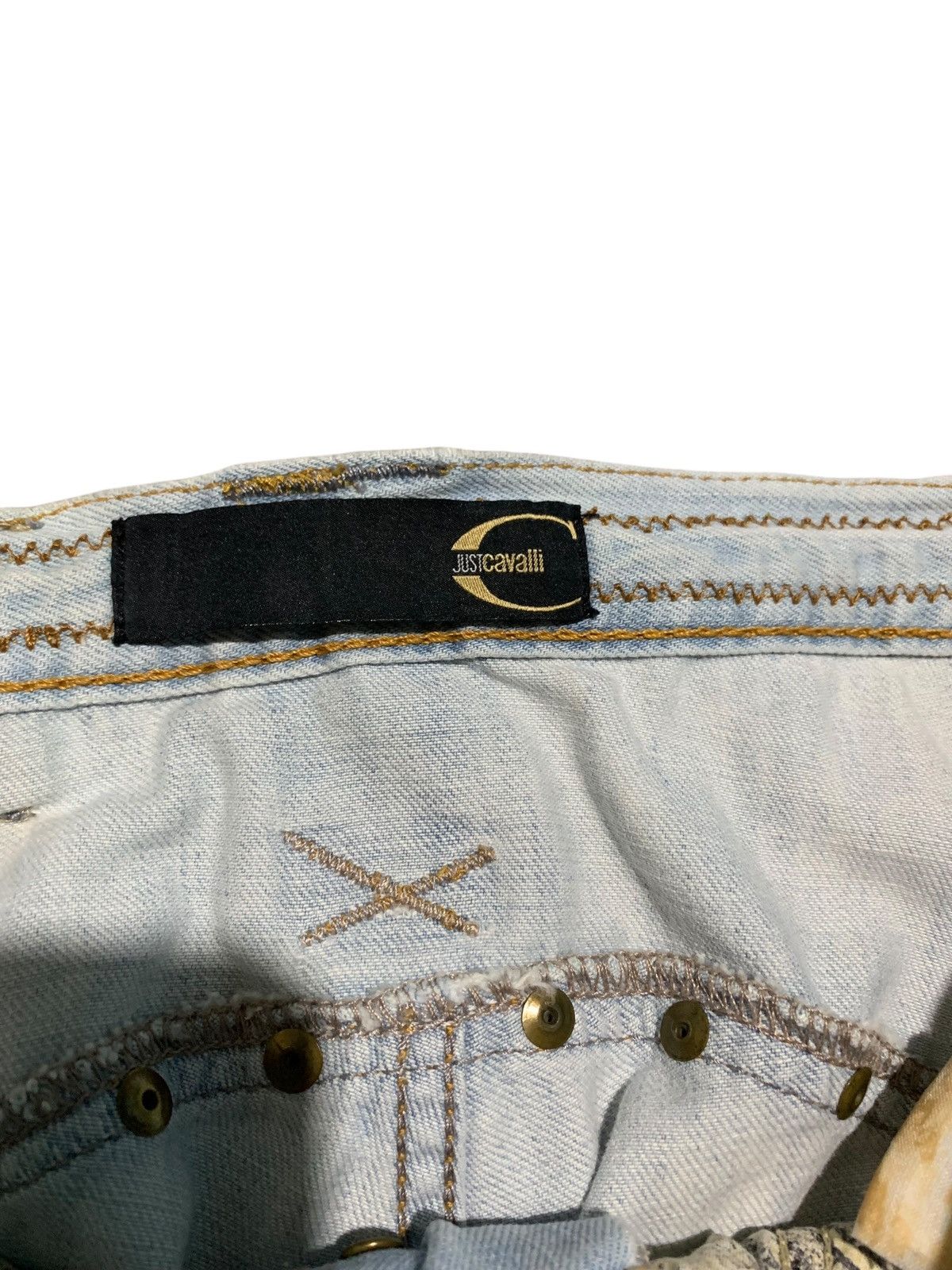 Roberto Cavalli Just Cavalli studded punk leather taped snake skin denim Size US 31 - 14 Thumbnail