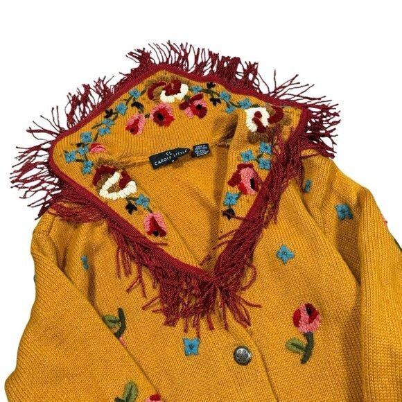 Vintage VINTAGE Carole Little 80% Wool M Cardigan Fringe Embroidered Size M / US 6-8 / IT 42-44 - 3 Thumbnail