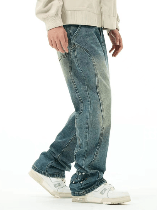 Japanese Brand × Jean Retro washed irregular street all-match straight jeans Size US 34 / EU 50 - 3 Thumbnail