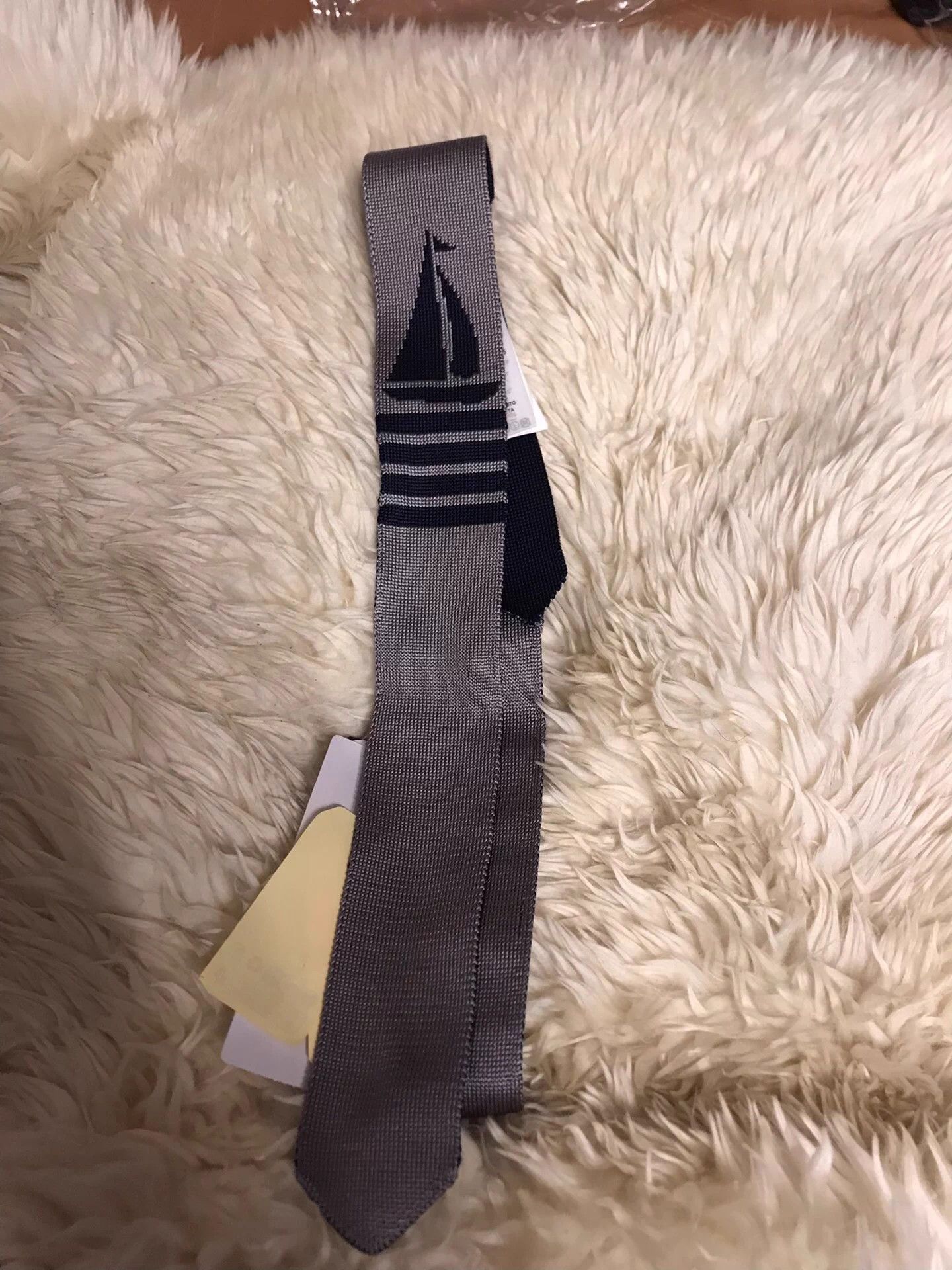 Thom Browne Thom Browne Classic Silk Sailboat Pattern Gray & Black Tie Size ONE SIZE - 1 Thumbnail
