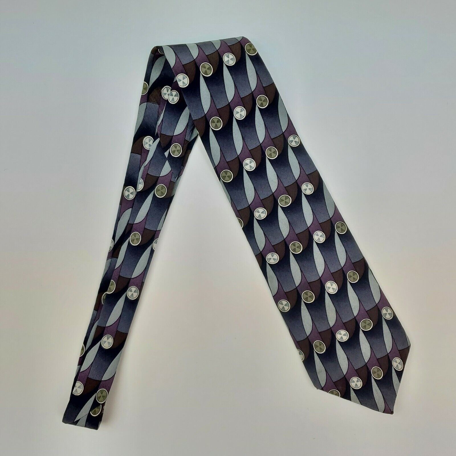 Vintage Cocktail Collection Gray Purple Silk Abstract Geometric Tie Size ONE SIZE - 6 Thumbnail