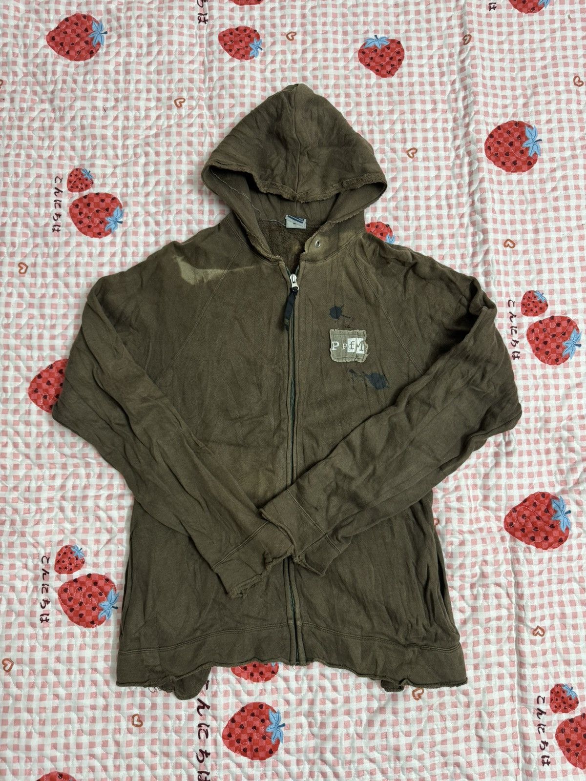 image of Ppfm Punk Style Patchworks Hoodie Sweater in Green, Men's (Size Medium)
