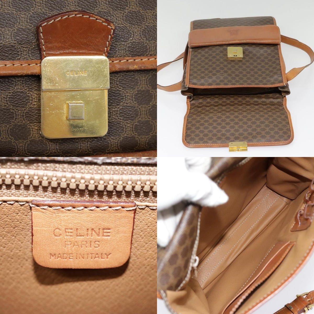 Celine CELINE Macadam Canvas Shoulder Bag Pvc Leather Brown Gold Size ONE SIZE - 12 Thumbnail