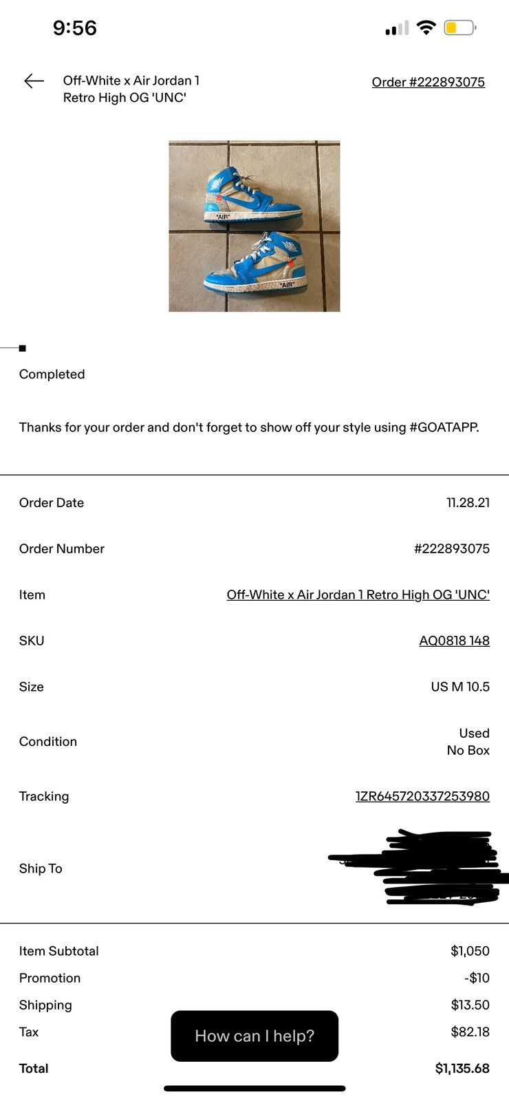 Jordan Brand Off-White x Air Jordan 1 Retro High OG ‘UNC’ Size US 10.5 / EU 43-44 - 7 Thumbnail