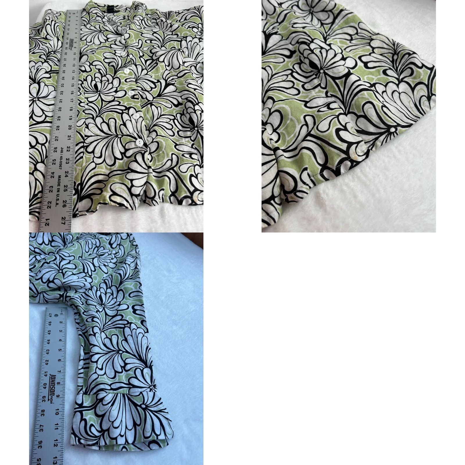 Vintage Carole Little Woman Linen Floral Print Button Down Shirt Top 1X Green Black - Casual Shirt Women, 3/4 Sleeve, Lightweight, Bohemian, Vintage No Size XL / US 12-14 / IT 48-50 - 9 Thumbnail
