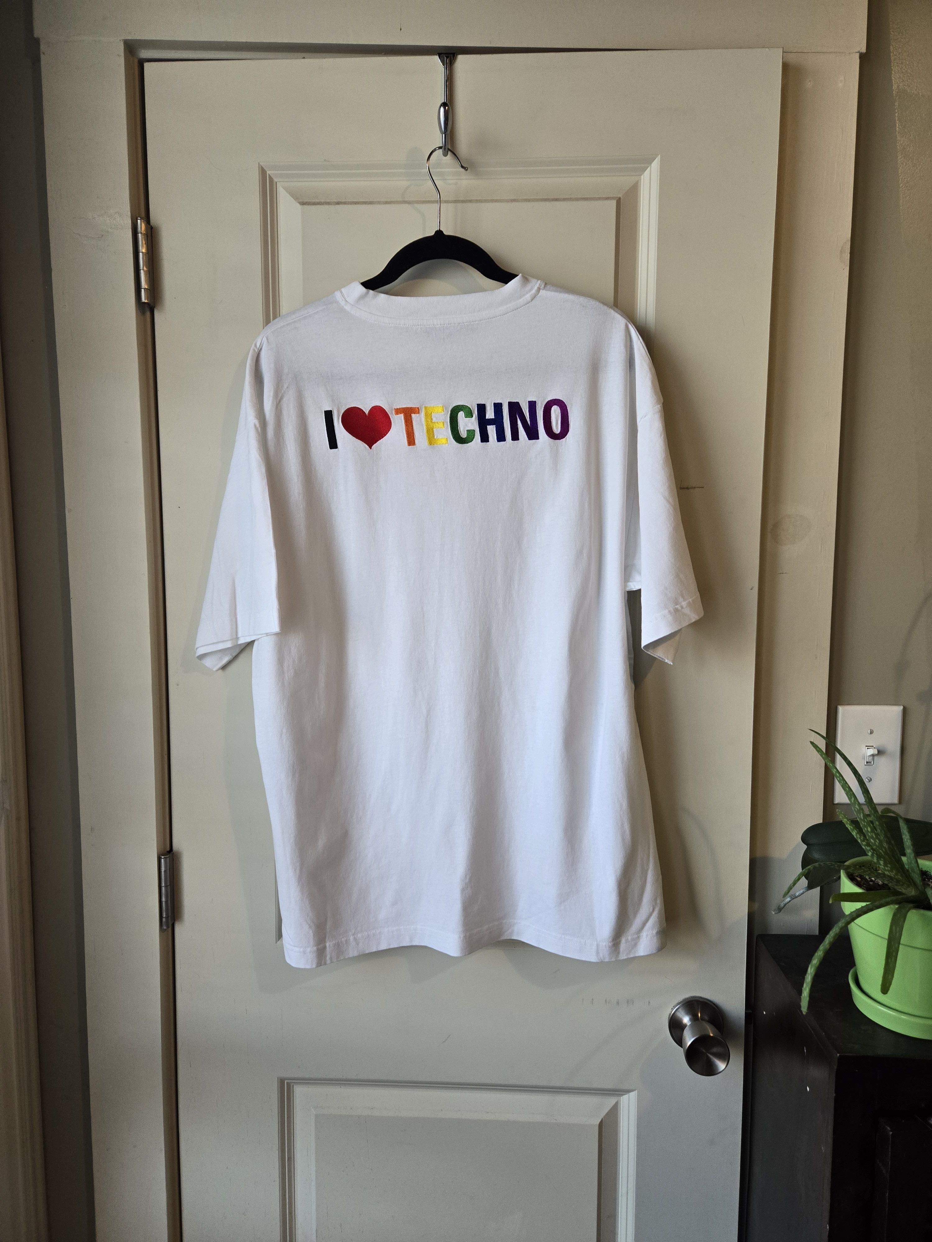 Image of I Love Techno Balenciaga Embroidered Rainbow Heart Tee in White, Men's (Size Small)