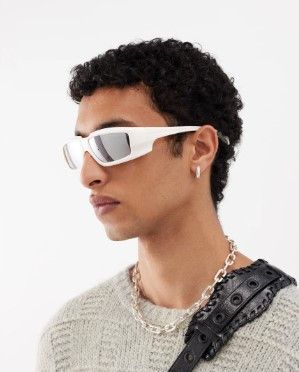 image of Rick Owens Eyewear Rick Rectangular Acetate Sunglasses in White, Men's