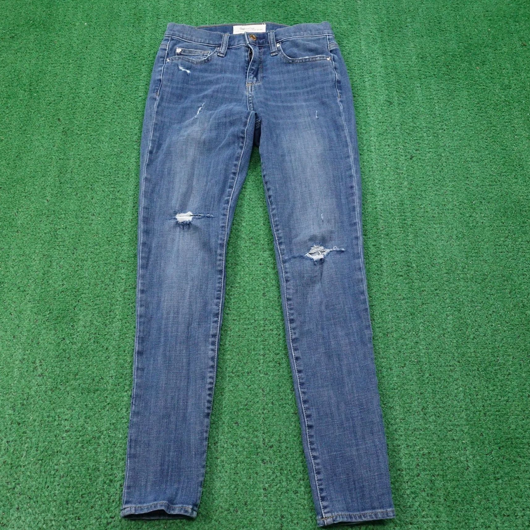 Gap VINTAGE GAP 1969 True Skinny Jeans Womens 26 Blue Mid Rise Distressed Stretch Denim Size 26" / US 2 / IT 38 - 2 Thumbnail