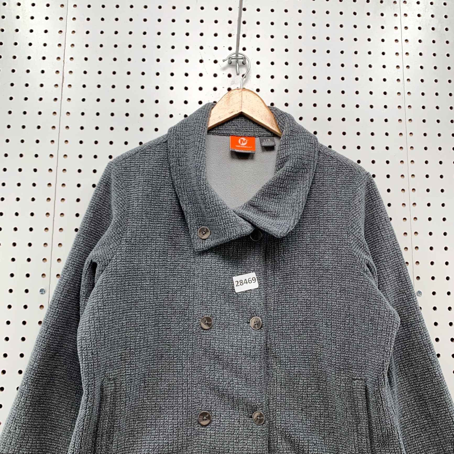 Merrell Knit Jacket Gry Double Breasted Collared Coat Women’s Large 22.5X26.5
