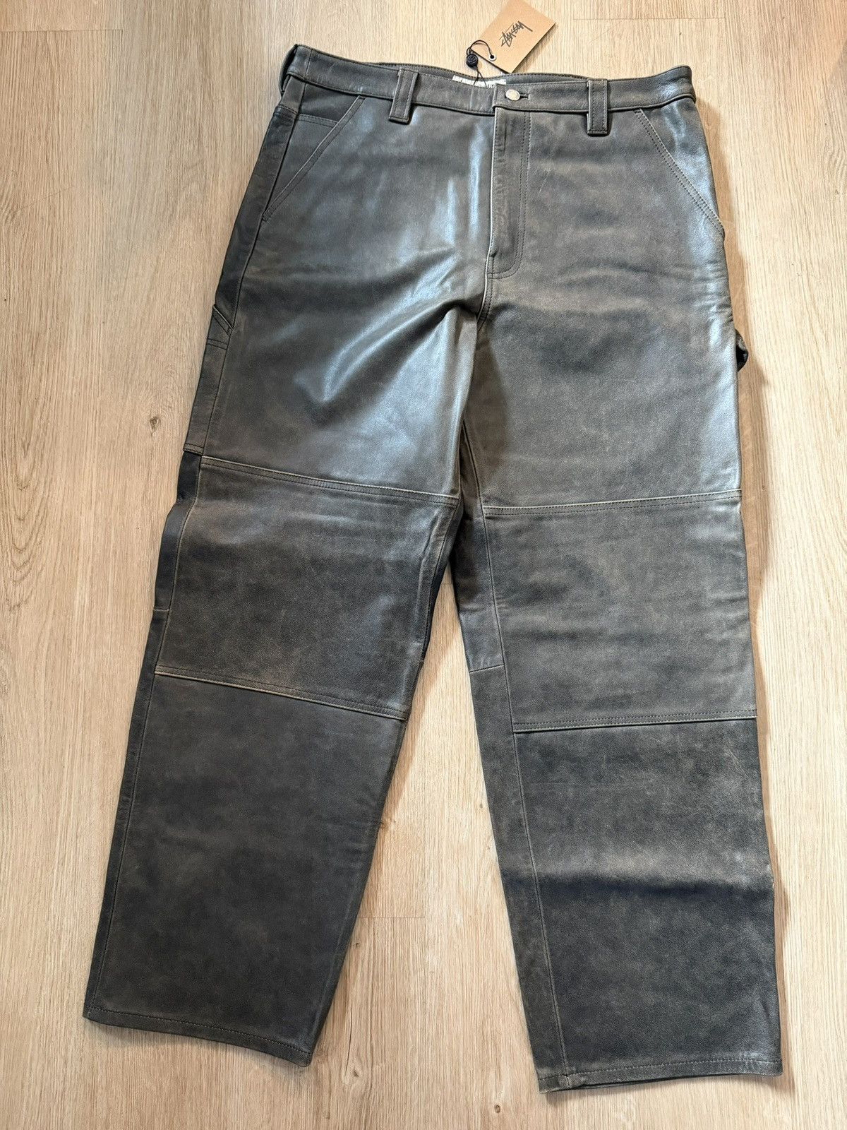 Stussy Stussy work pant distressed leather | Grailed