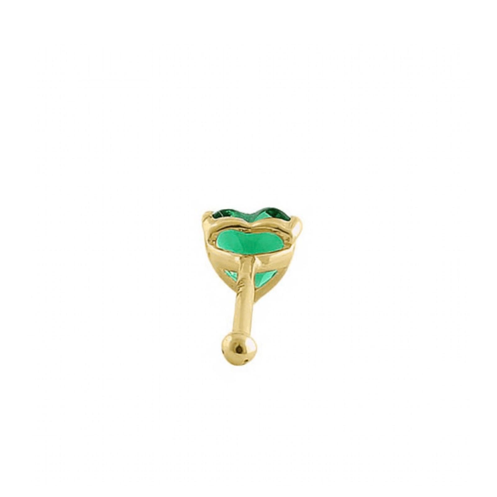 NBDN Nobrandedon Solid 14K Yellow Gold Green Emerald Heart CZ Nose Stud Size ONE SIZE - 4 Thumbnail