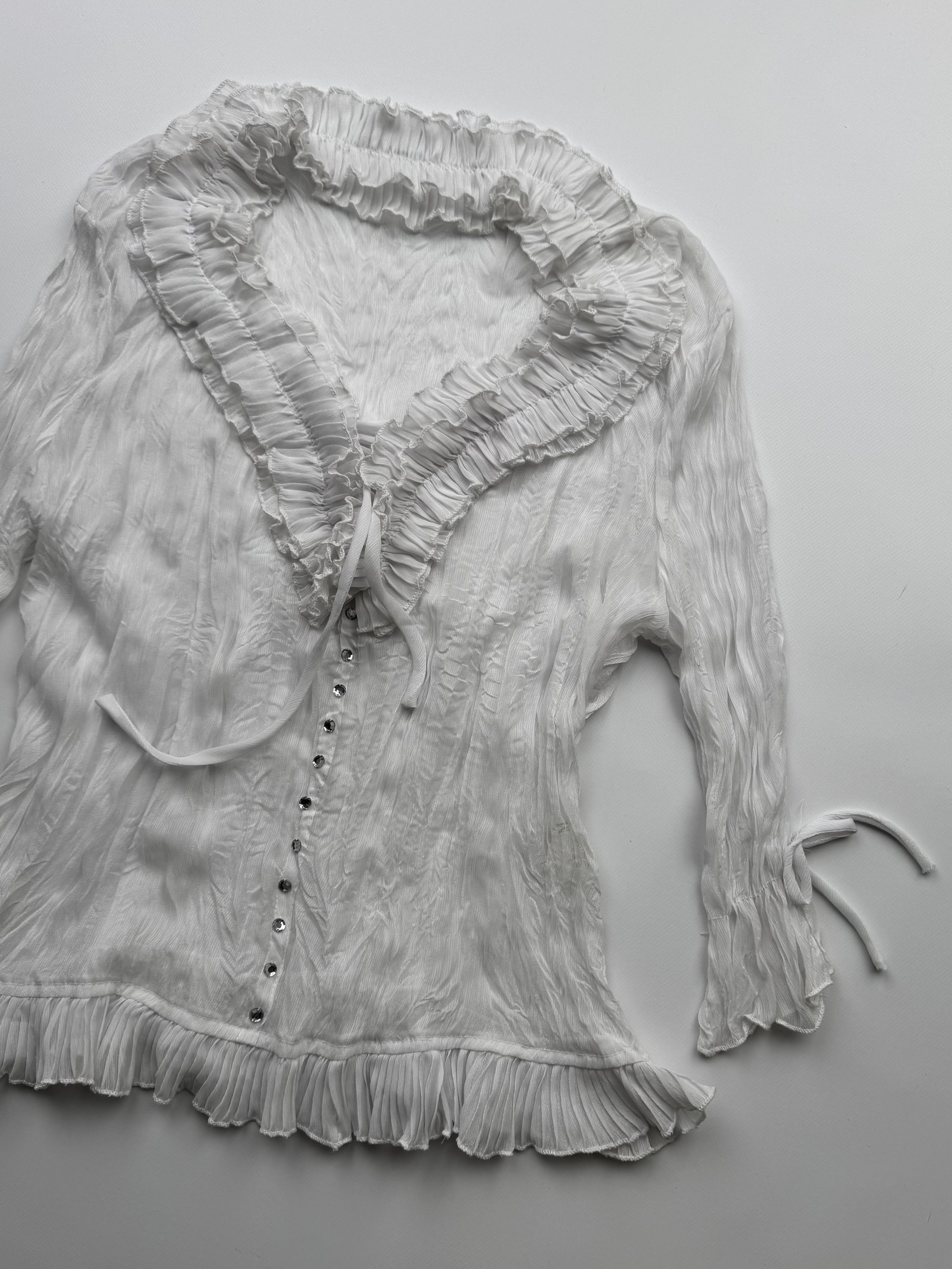Japanese Brand Vintage Mesh Pleated Blouse B283(V396)E2 Size M / US 6-8 / IT 42-44 - 3 Thumbnail