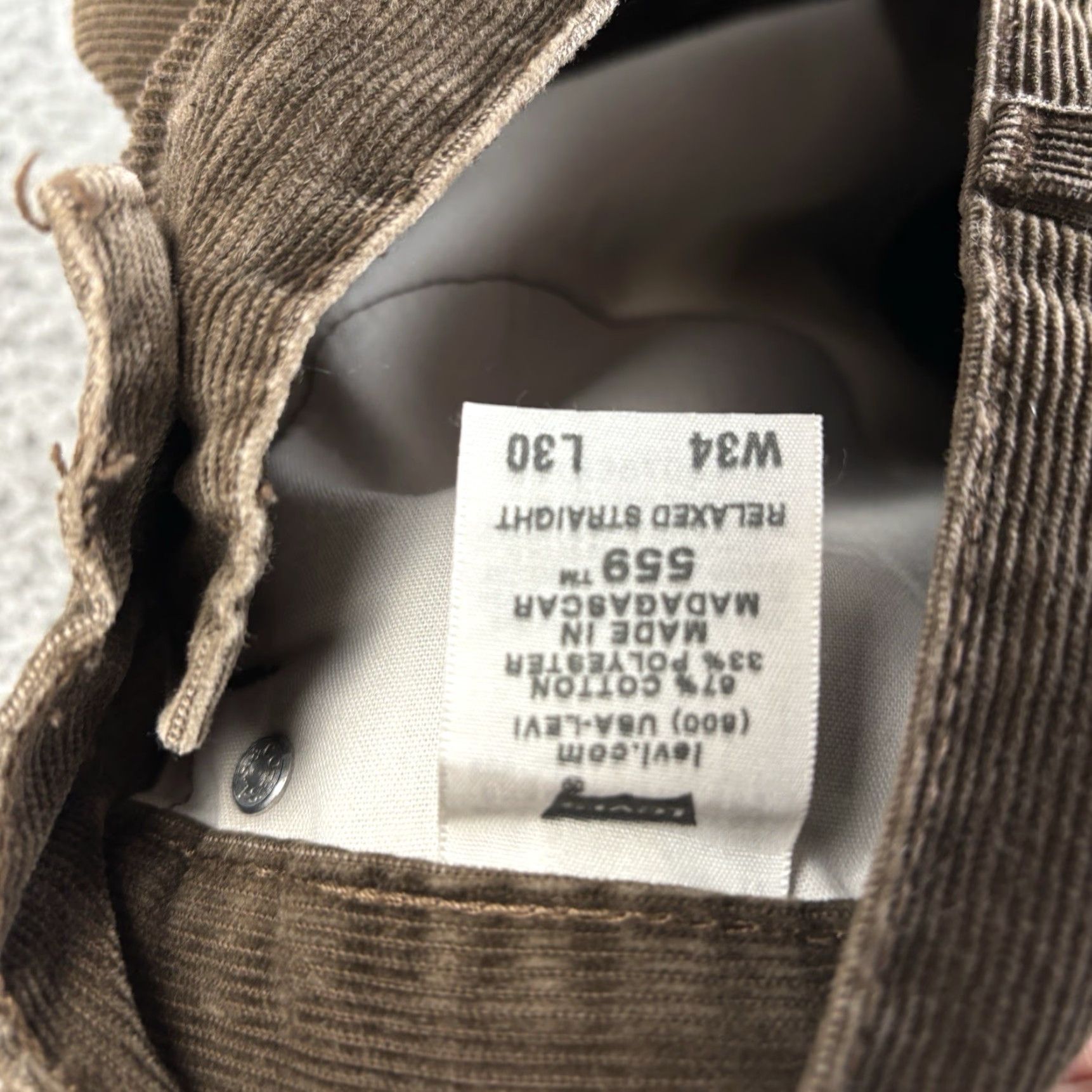 Levi's Levi's 559 Jeans Mens 34x30 Brown Corduroy Relaxed Straight Casual Vintage: No Size US 34 / EU 50 - 7 Thumbnail