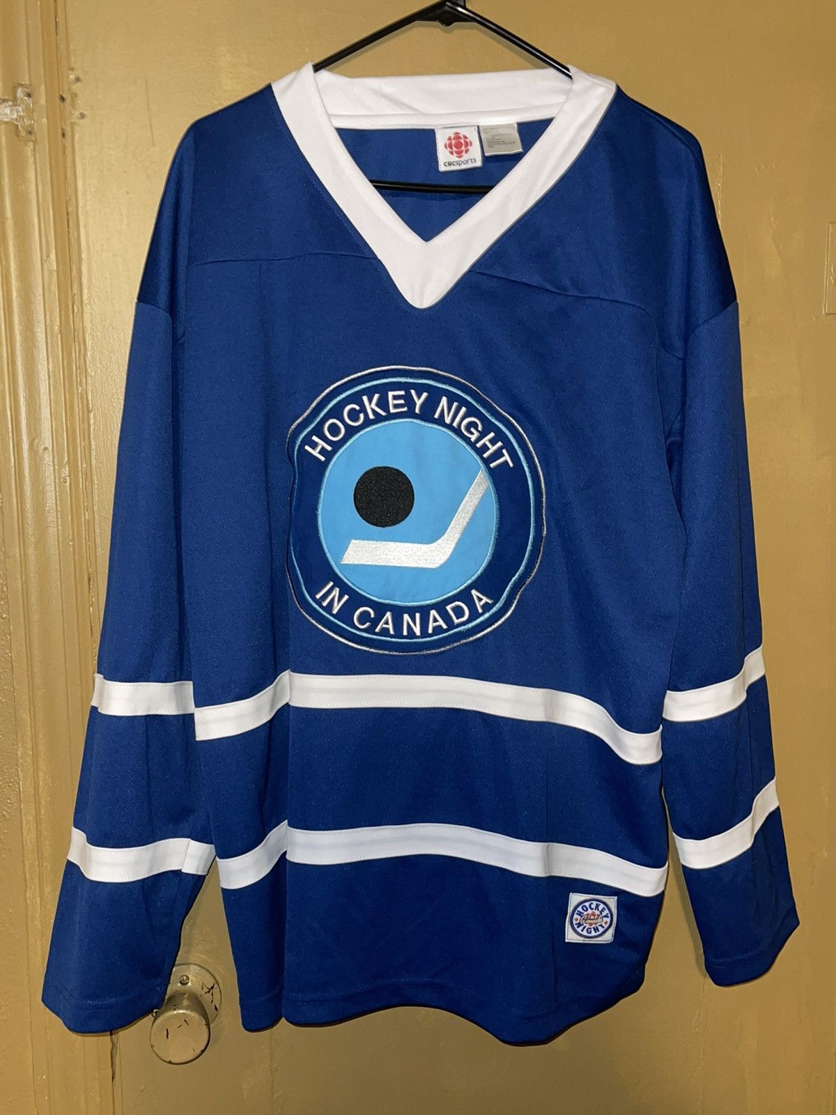 image of Hockey Jersey x Nhl Cbc Sports Hockey Night In Canada Jersey Mens Size Large in Blue