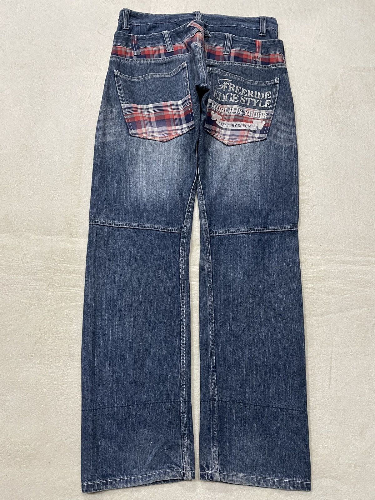 Japanese Brand Vintage Memory Special Double Waist Faded Dark Blue Jeans Size US 32 / EU 48 - 11 Thumbnail