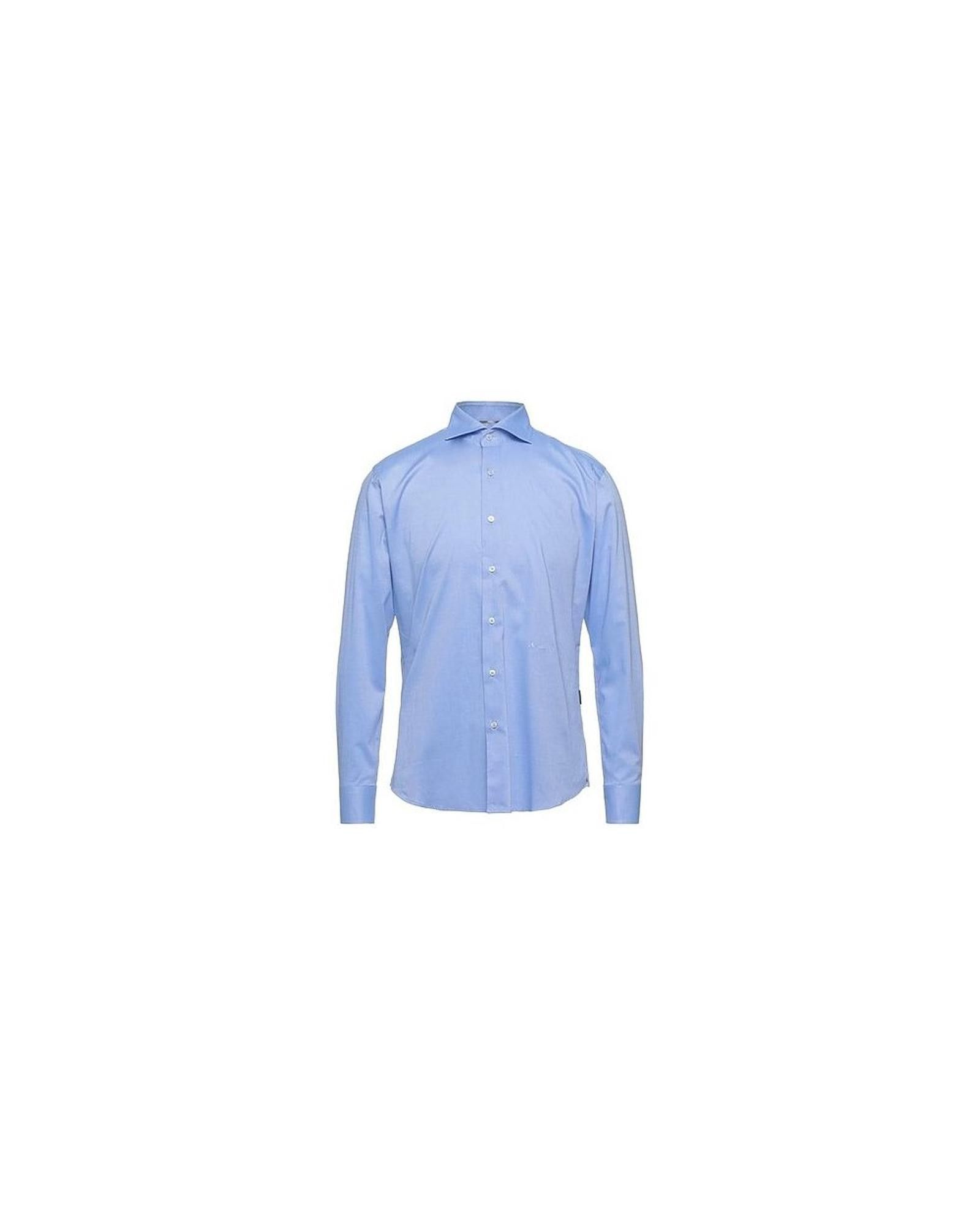 image of Aquascutum Embroidered Cotton Shirt in Light Blue, Men's (Size 2XL)