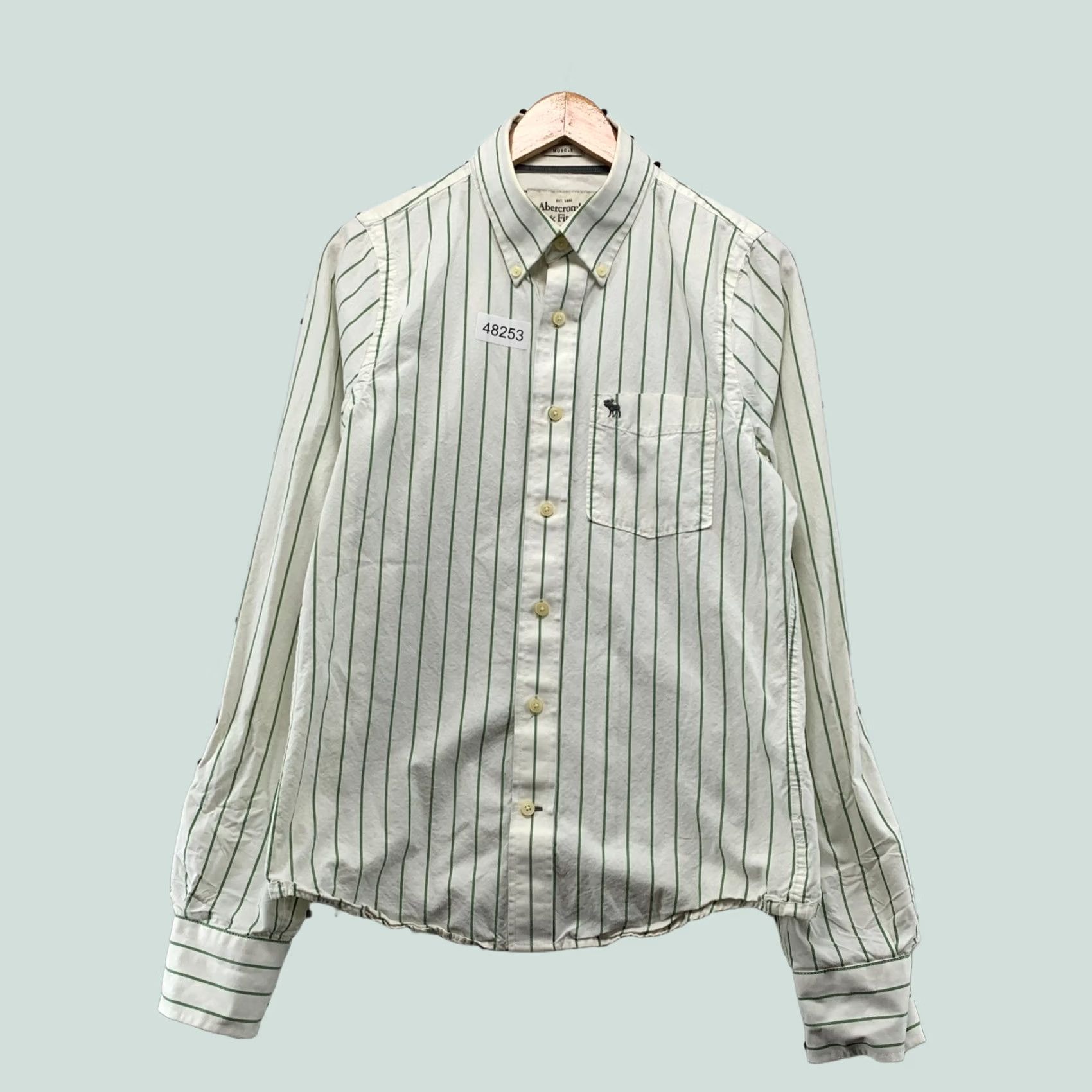 Abercrombie & Fitch Abercrombie & Fitch Button Up Shirt Mens M White Green Striped Heavyweight Shirt Button-Up Mens Size US M / EU 48-50 / 2 - 1 Thumbnail