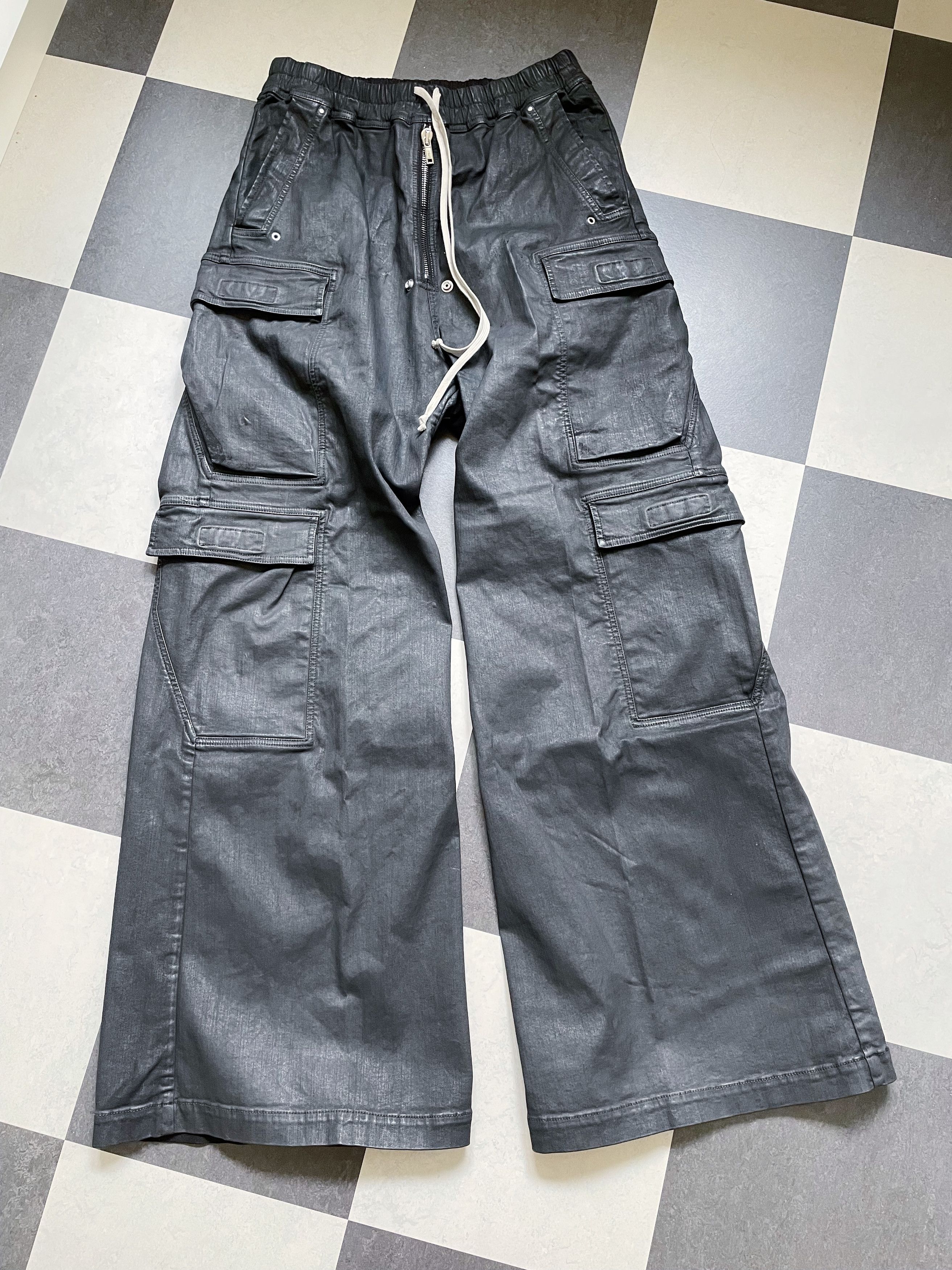 Rick Owens Drkshdw DOUBLE CARGO JUMBO BELA BLACK WAX PANTS Size US 34 / EU 50 - 2 Thumbnail