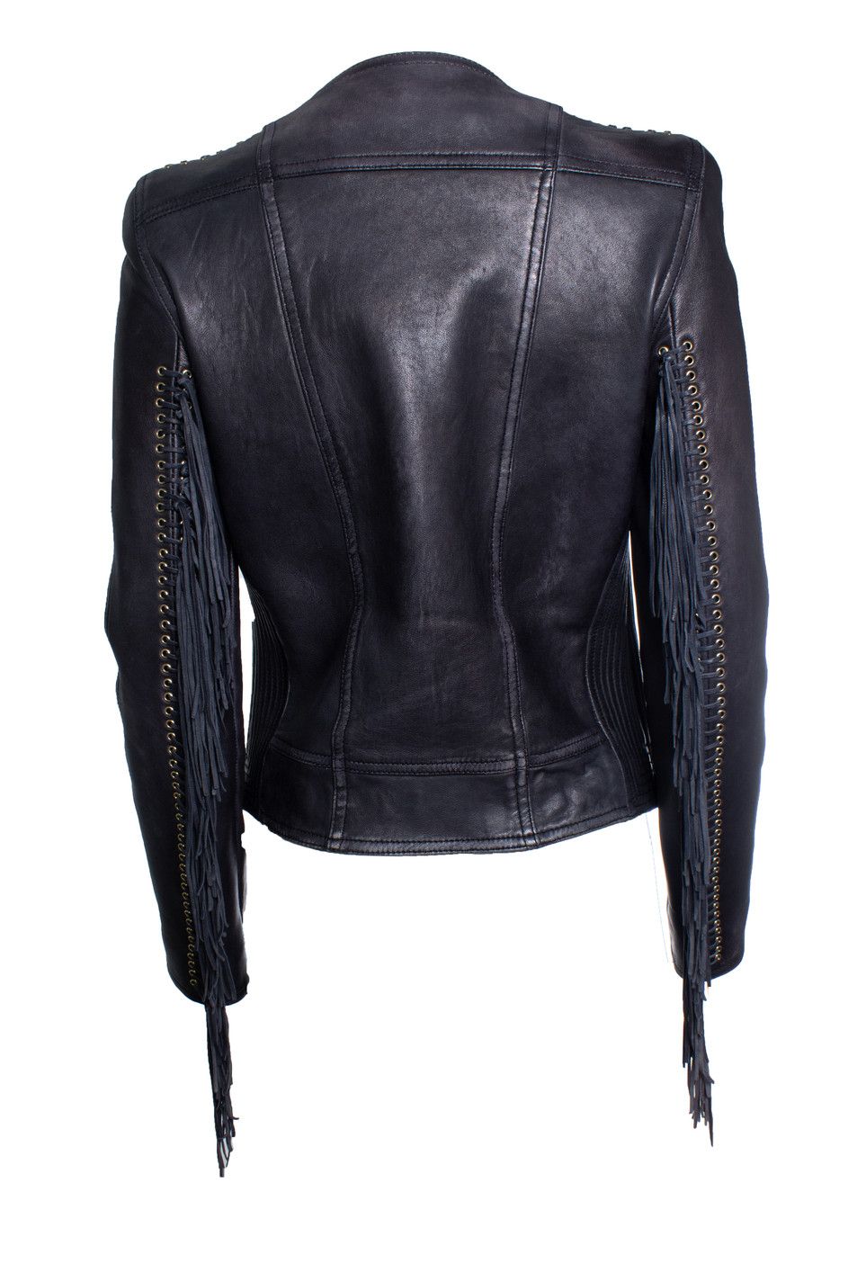 Balmain Balmain, leather laced biker jacket with fringes Size S / US 4 / IT 40 - 4 Thumbnail