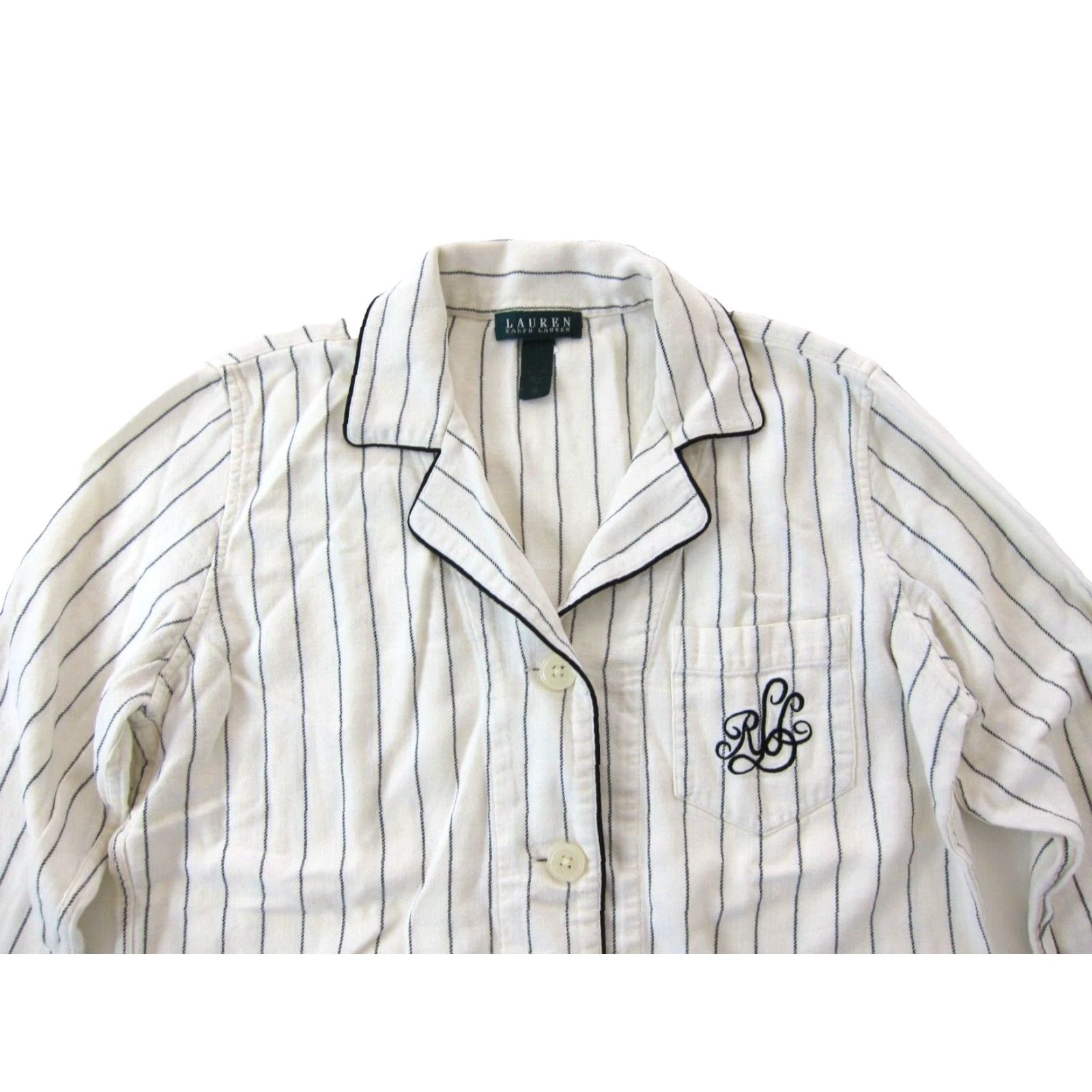 Ralph Lauren VINTAGE Ralph Lauren Green Label Cotton Black Ivory Stripe Collared Pajama Shirt M Size M / US 6-8 / IT 42-44 - 3 Thumbnail