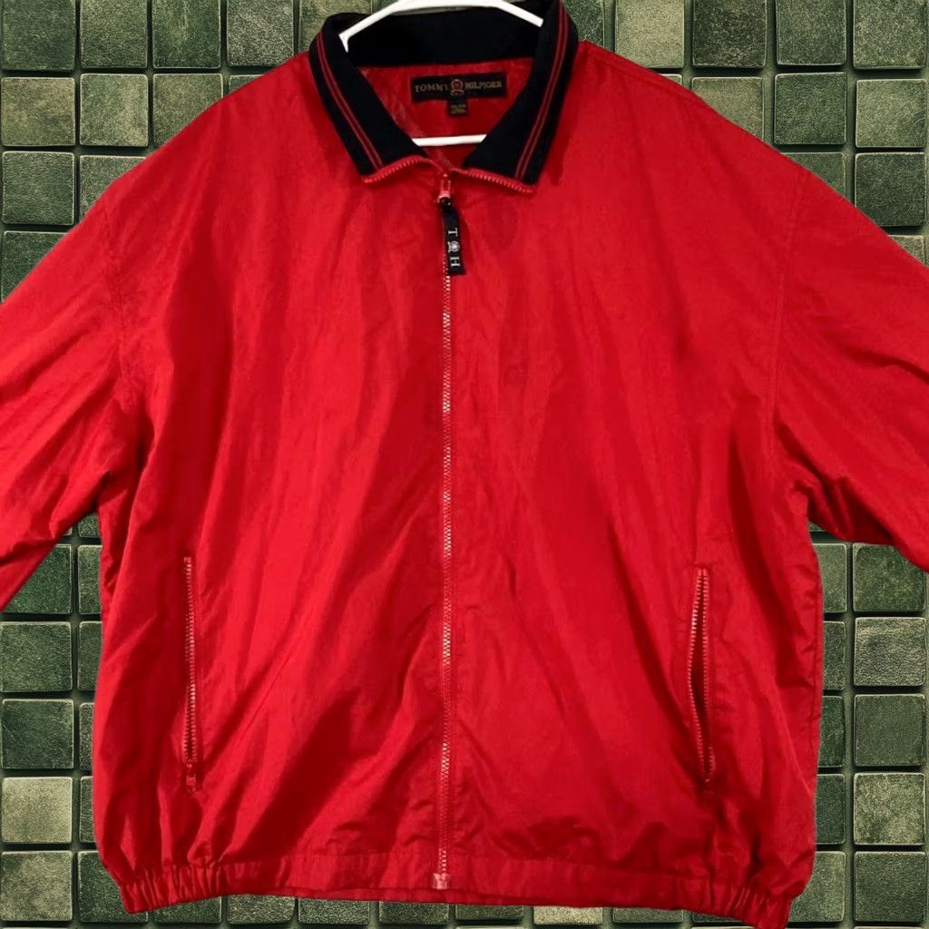 Vintage Tommy Hilfiger Jacket Windbreaker Golf Mens 2XL Red Full Zip Polyester, Men's (Size Xxl)