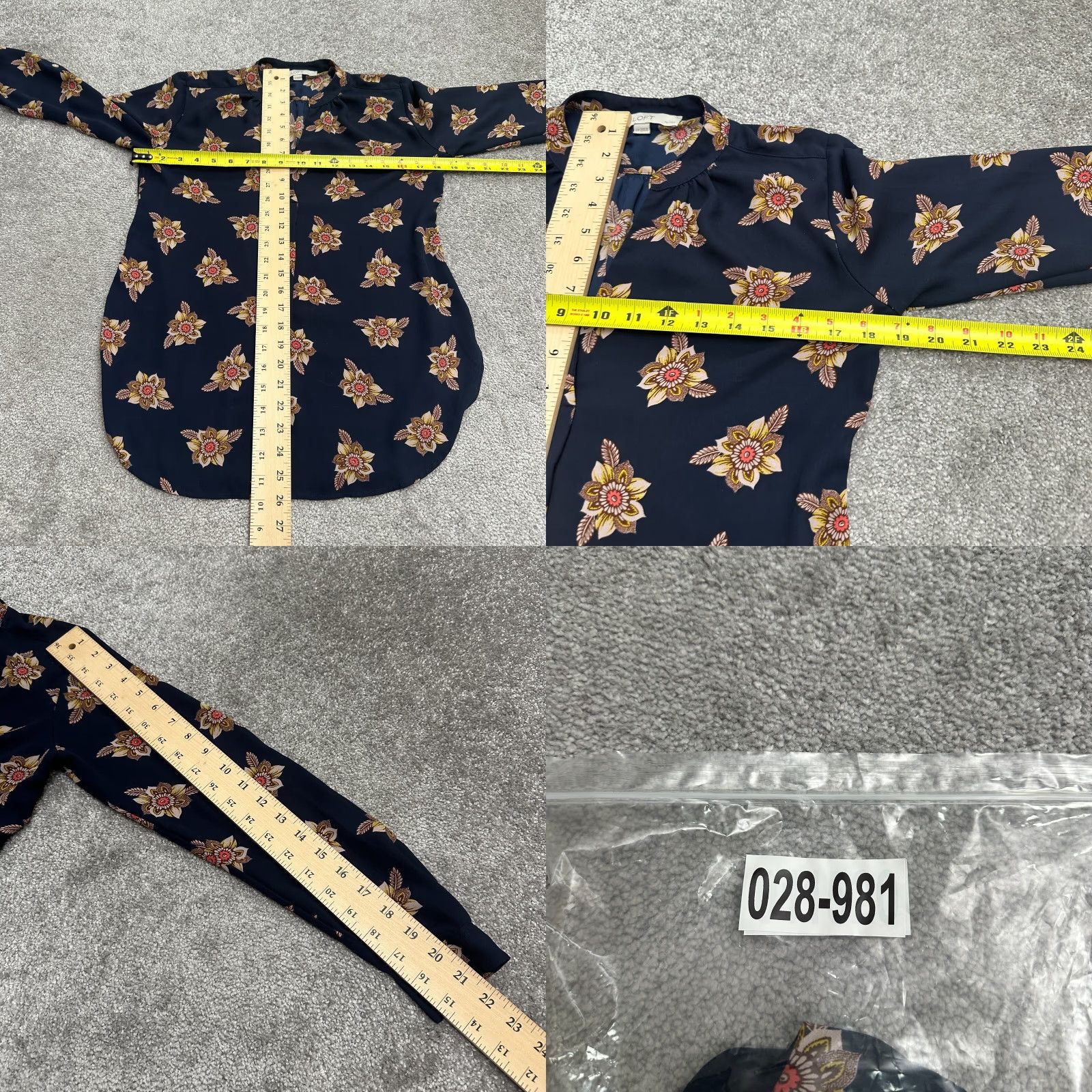Loft Ann Taylor Loft Petites Tunic Blouse Womens XSP Blue Floral V-Neck Long Sleeve Size XS / US 0-2 / IT 36-38 - 8 Thumbnail