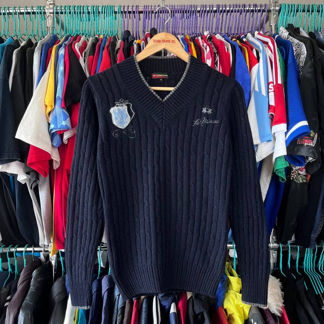 La Martina La Martina Blue Wool Cable Knit V-Neck Sweater Pullover Size M / US 6-8 / IT 42-44 - 1 Thumbnail