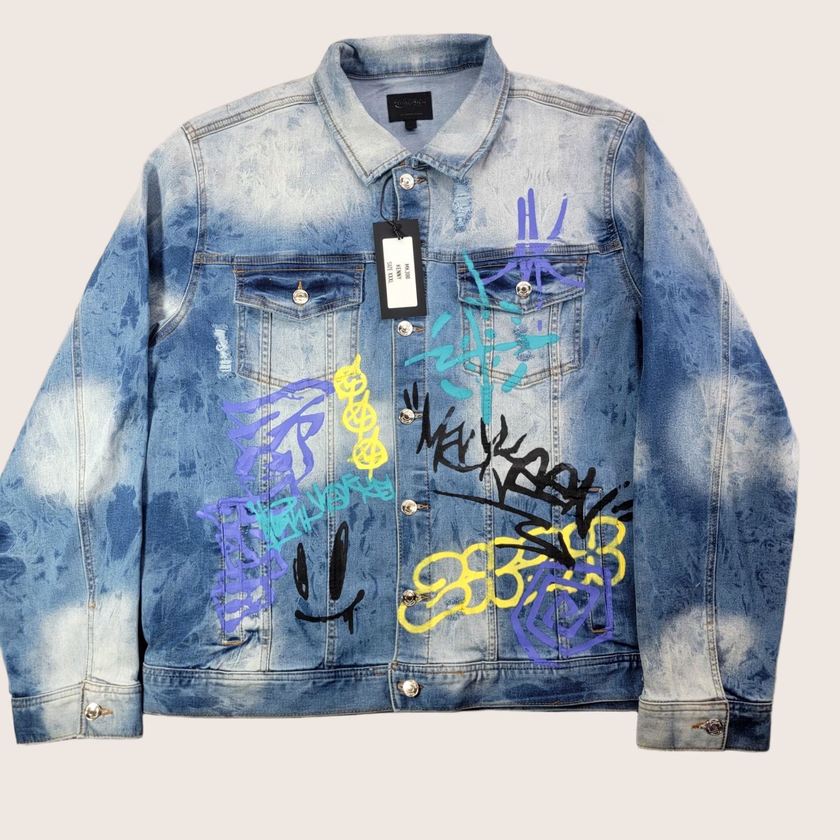 Denime MacKeen Jacket Mens 3XL Blue Denim Bomber Graffiti Hip Hop MK300 Kenny Size US XXL / EU 58 / 5 - 1 Thumbnail
