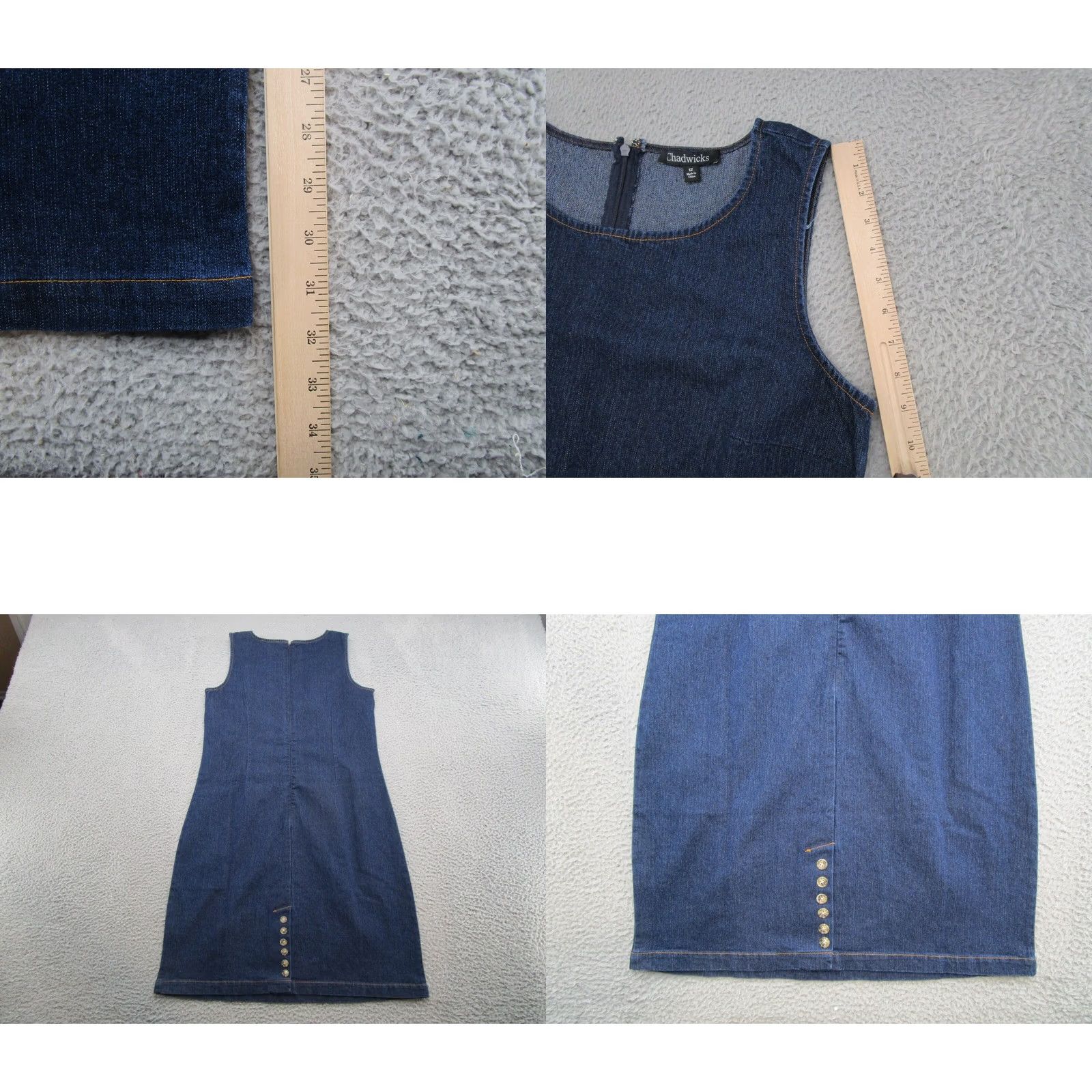 Denime Vintage Chadwicks Denim Midi Dress Women's Size 12 Blue Short Sleeve Back Slit 90s Classic Womens Size XL / US 12-14 / IT 48-50 - 8 Thumbnail