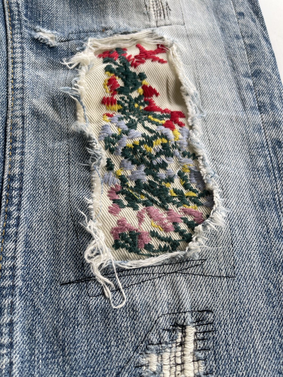 Japanese Brand Antgauge Double Waist Distressed Patchwork Denim Size US 28 / EU 44 - 12 Thumbnail