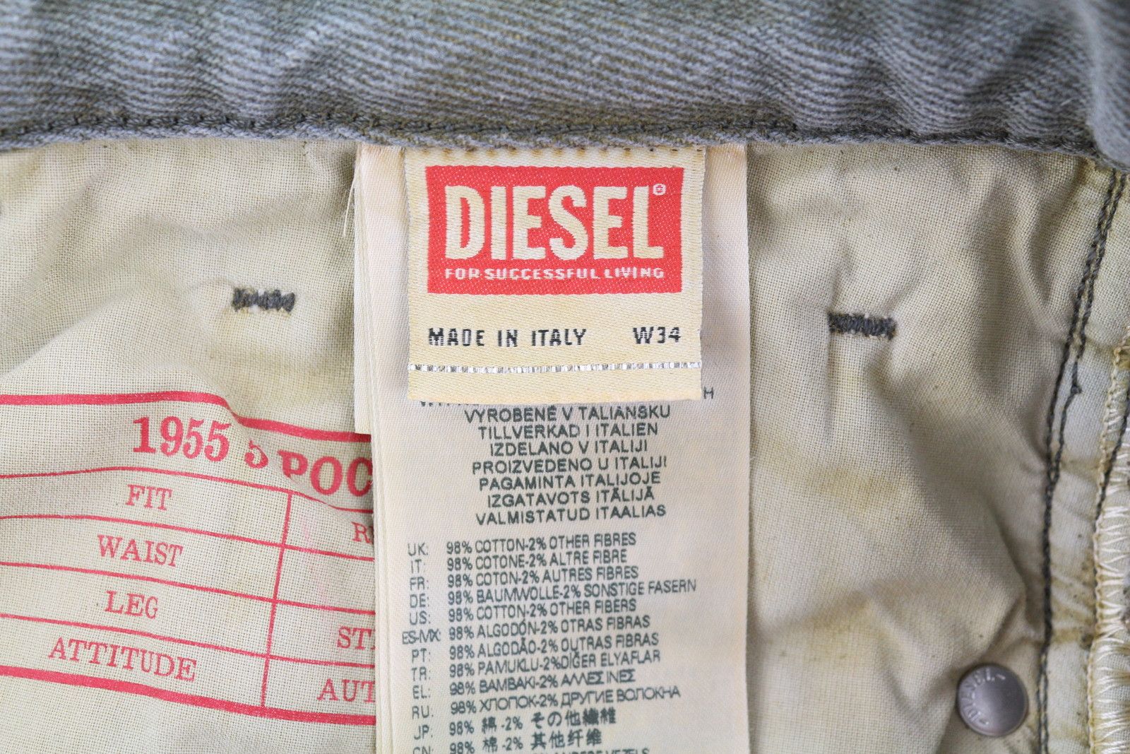 Diesel 1955 09D87 W34/L34 Aged Look Regular Straight 85423 Size US 34 / EU 50 - 6 Thumbnail