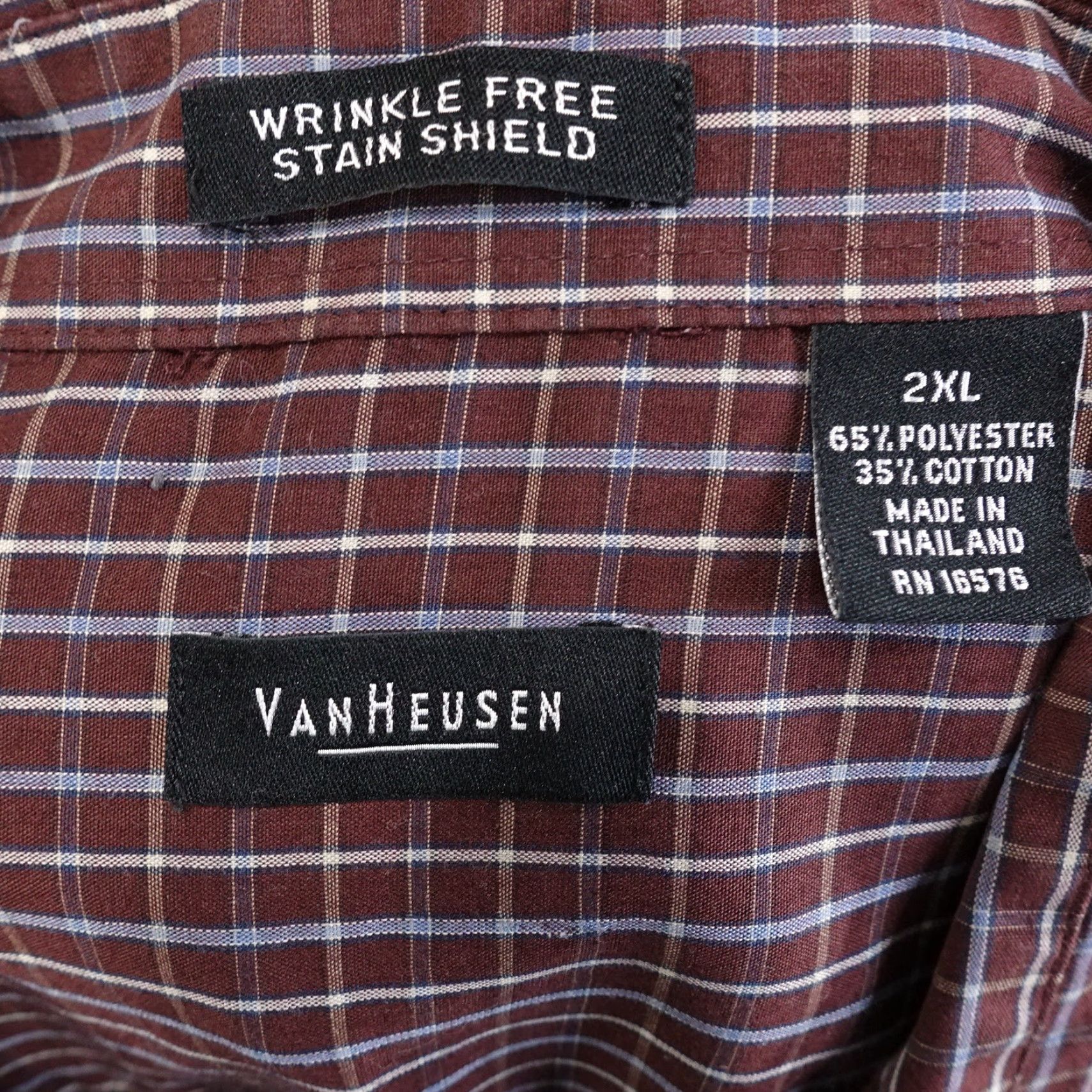 Van Heusen Van Heusen Shirt Burgundy Check Button-Up 2XL Long Sleeve Wrinkle Free Stain Shield Mens Size US XXL / EU 58 / 5 - 6 Thumbnail
