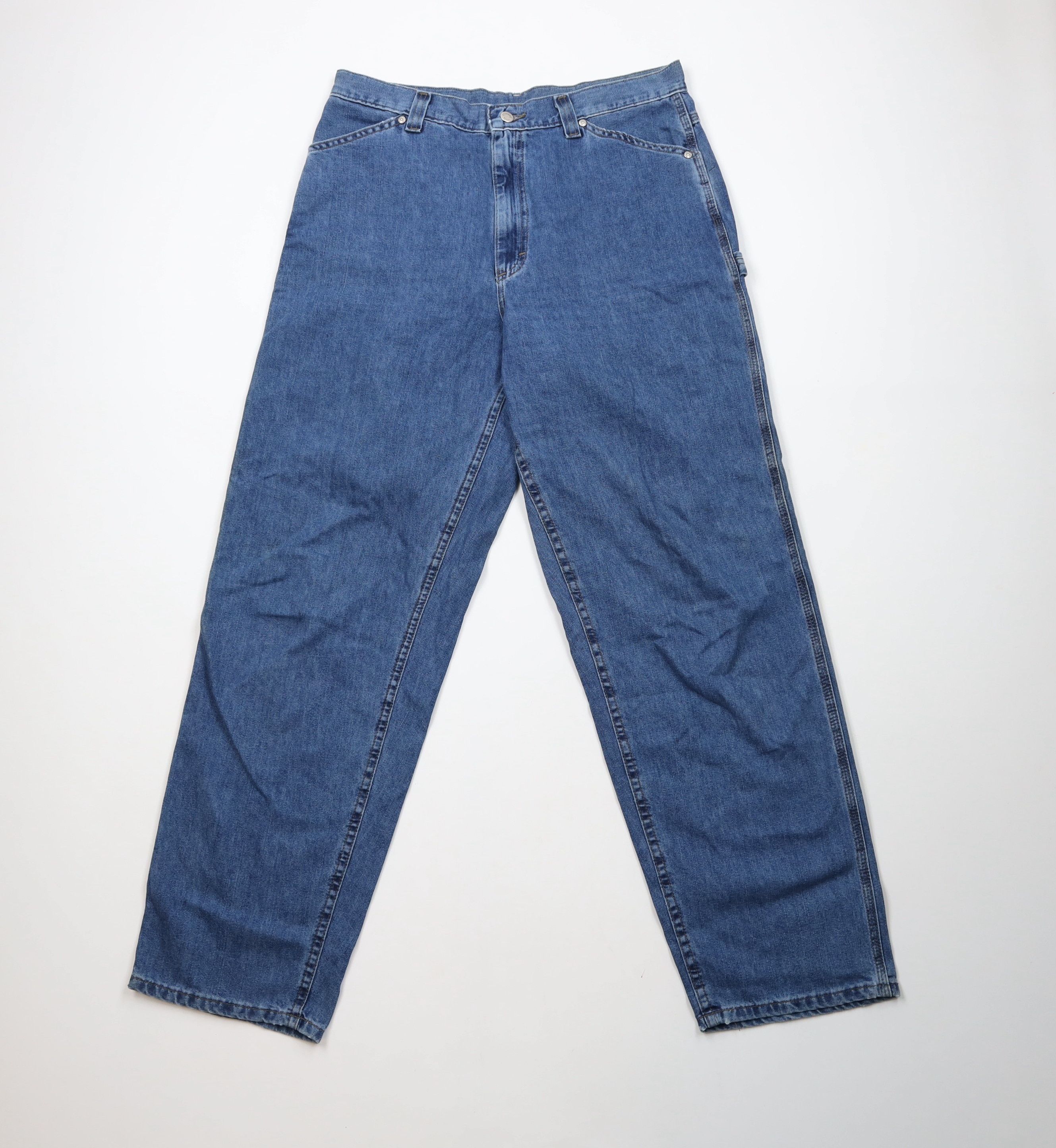 Lee × Vintage Vintage 90s Lee Rivet Wide Leg Dungaree Denim Jeans Blue Size 38" / US 16 / IT 52 - 1 Thumbnail