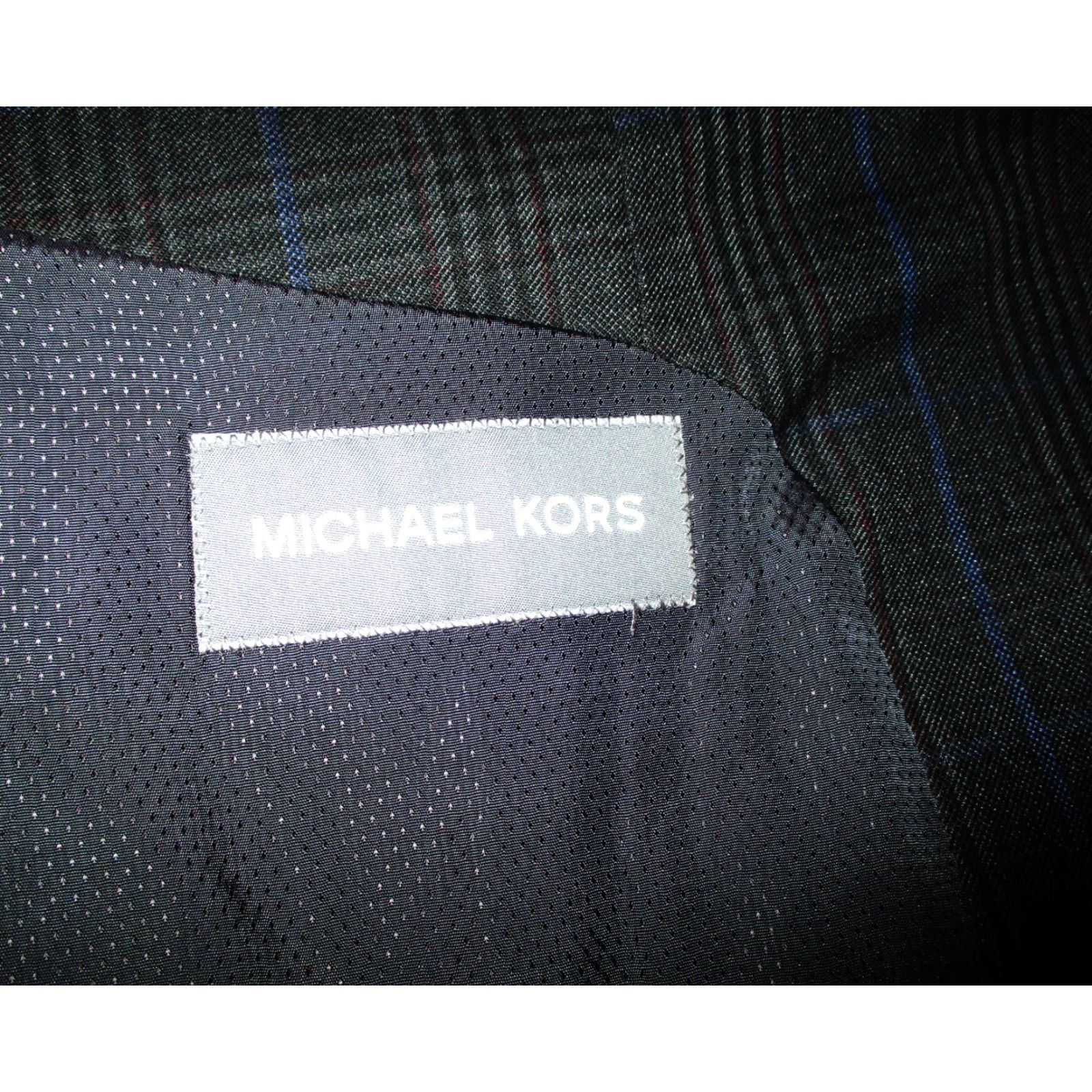 Michael Kors MICHAEL KORS Gray Blazer Jacket Mens 42 Long NWOT One Piece Coat Coat Blazer Jacket Mens Gray Blue Check 42 Long 2 Button Front 4 Button Cuffs Size 42R - 6 Thumbnail