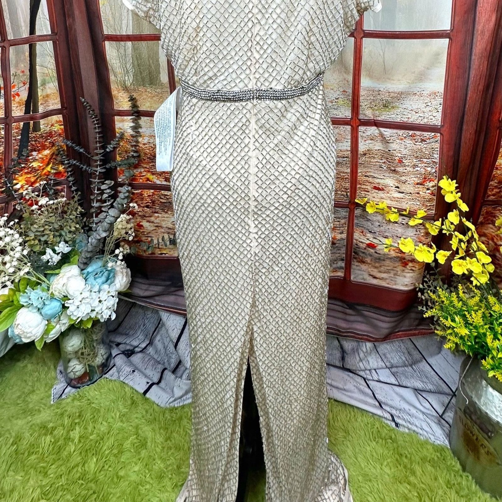 Other Mac Duggal Beaded Butterfly Sleeve Column Gown Nude Silver 8 Size M / US 6-8 / IT 42-44 - 13 Thumbnail