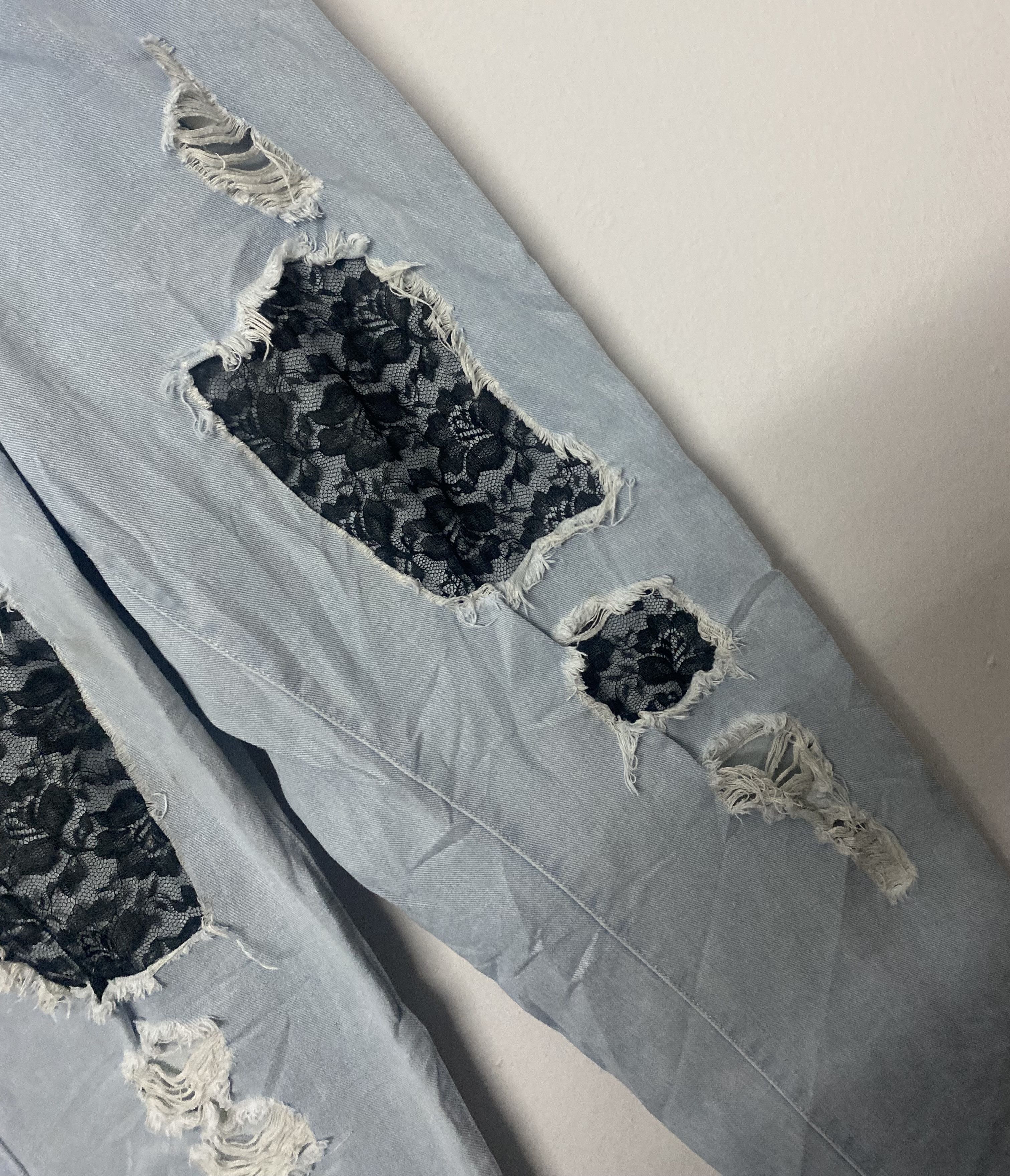 George Vintage George Patchwork Distressed Light Blue Jeans Size US 31 - 6 Thumbnail