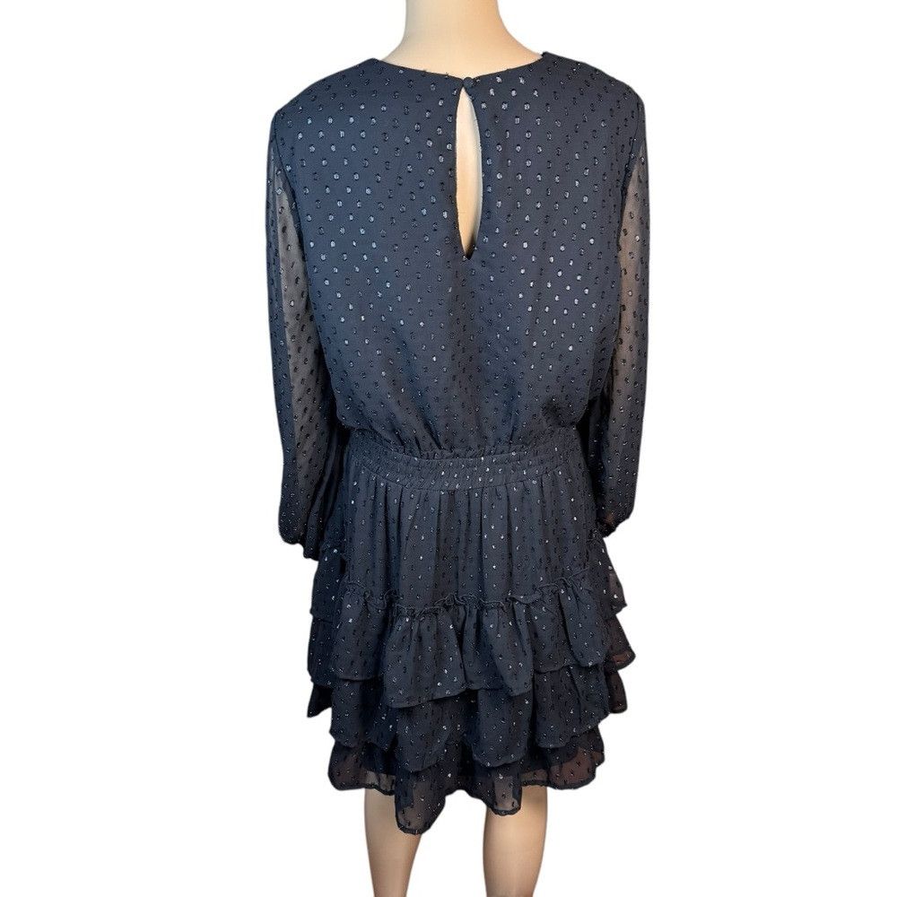 Express Express Clip Dot Long Sleeve Tiered Mini Black Dress Size L Size L / US 10 / IT 46 - 5 Thumbnail