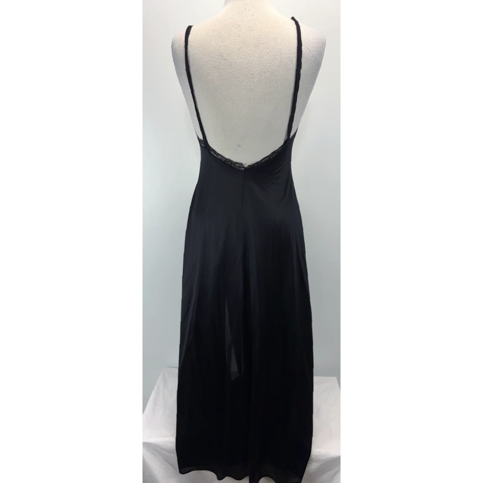 Vintage VINTAGE Kayser Nylon Nightgown Women’s M Black Lace Inserts Long 70s Made USA Womens Size ONE SIZE - 3 Thumbnail