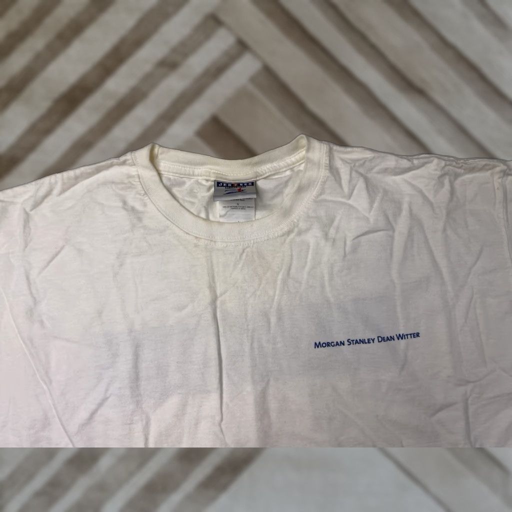 Jerzees VINTAGE Morgan Stanley Dean Witter NYC Investment Banker T-shirt Mens L White 1990s Embellished Tee Men's Shirt Size US L / EU 52-54 / 3 - 1 Thumbnail