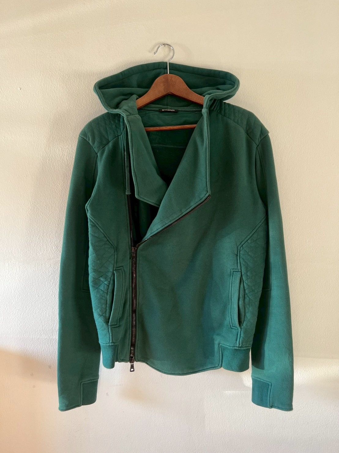 BALMAIN BIKERS MILITARY ASYMMETRICAL HOODIES