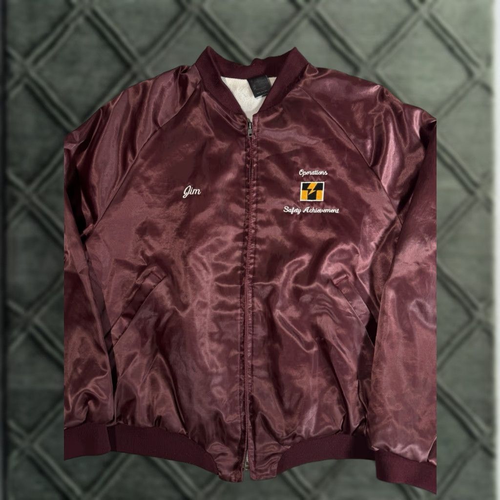 Vintage VINTAGE 80s Operations Safety Satin Bomber Jacket Large Mens Purple Maroon Nylon Satin Bomber Jacket 80s Theme Size US L / EU 52-54 / 3 - 1 Thumbnail